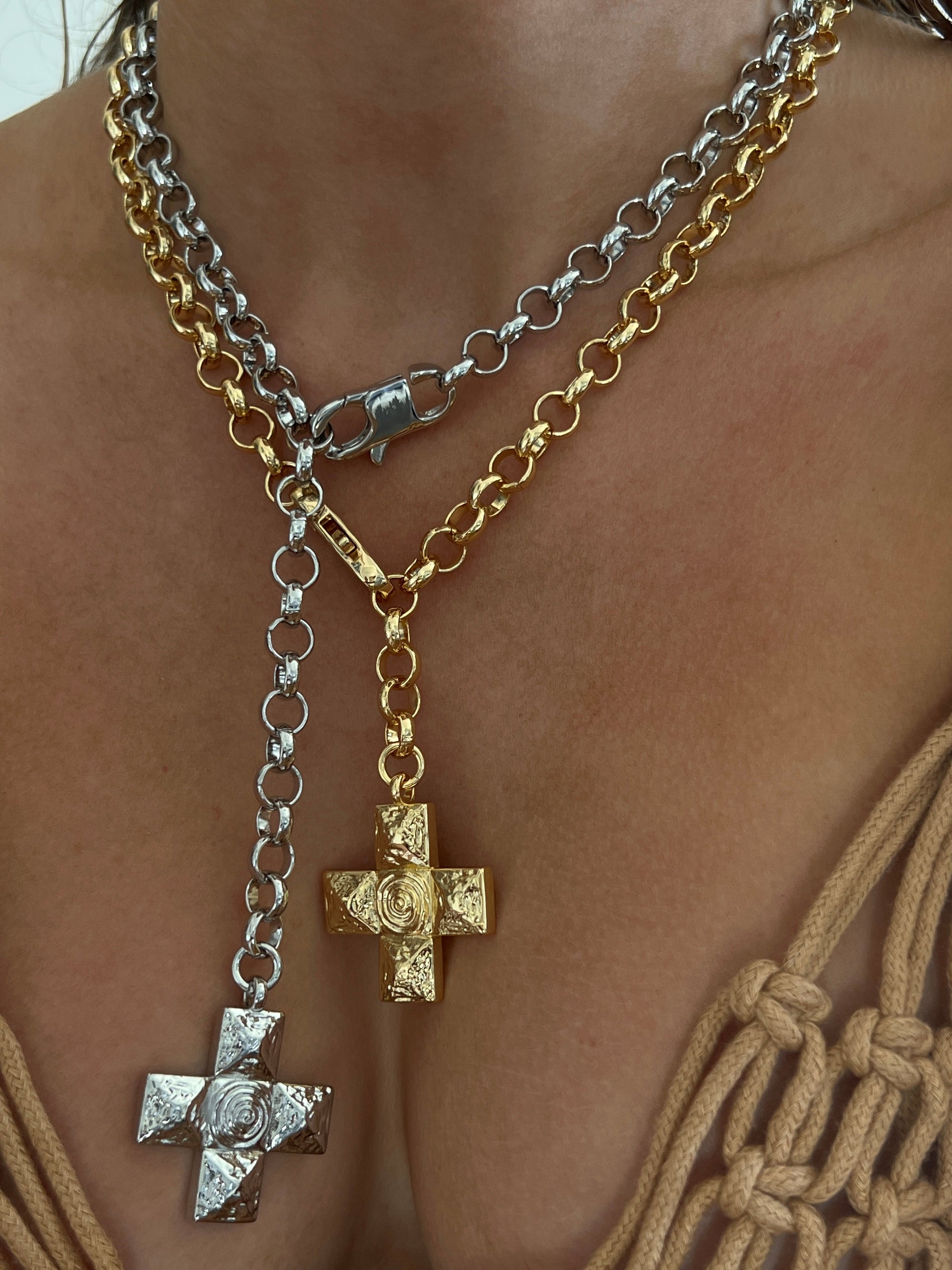Luv Aj - Molten Cross Pendant Necklace- Silver -