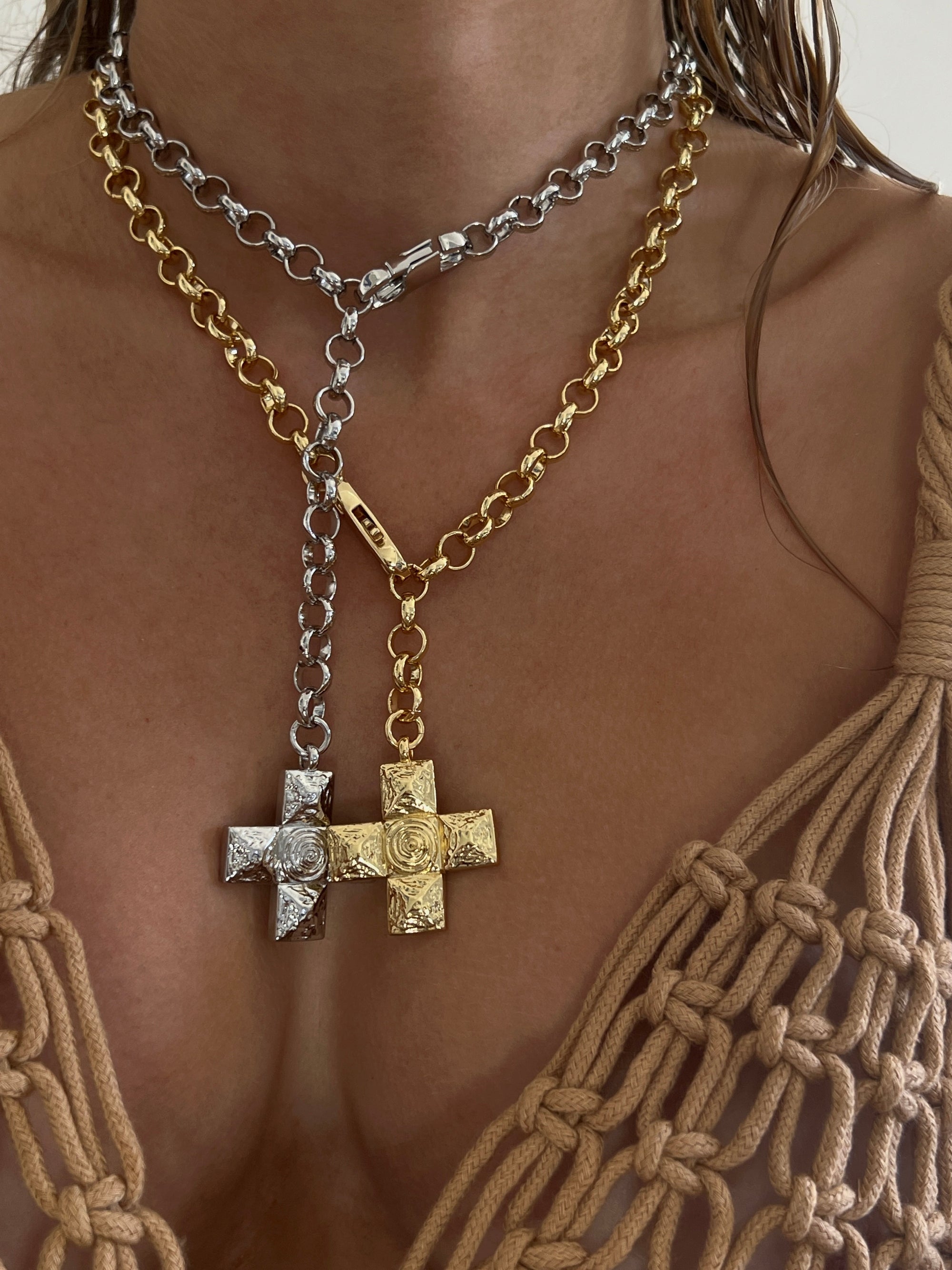 Luv Aj - Molten Cross Pendant Necklace- Silver -