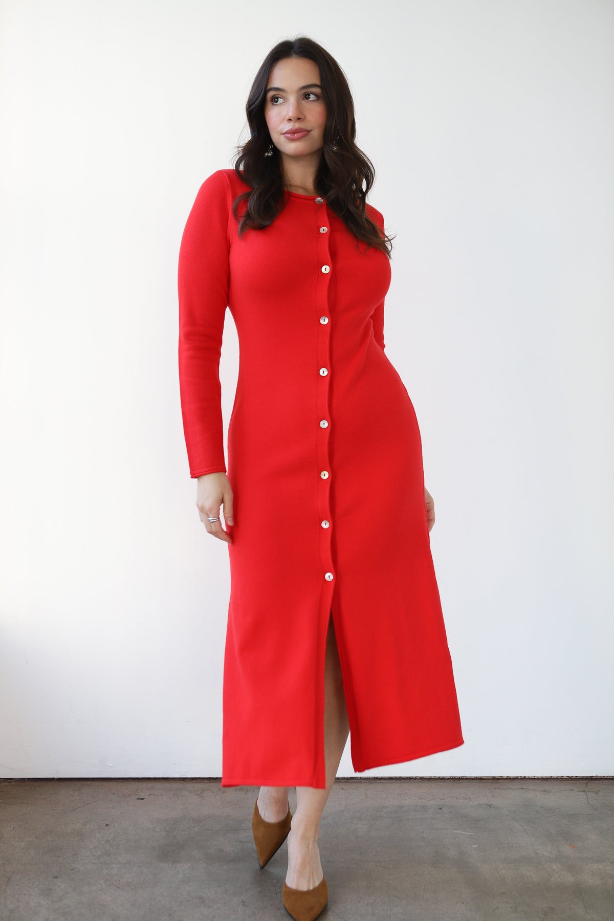 Callahan Knitwear - Inside Out Button Up Maxi Dress - Poppy -