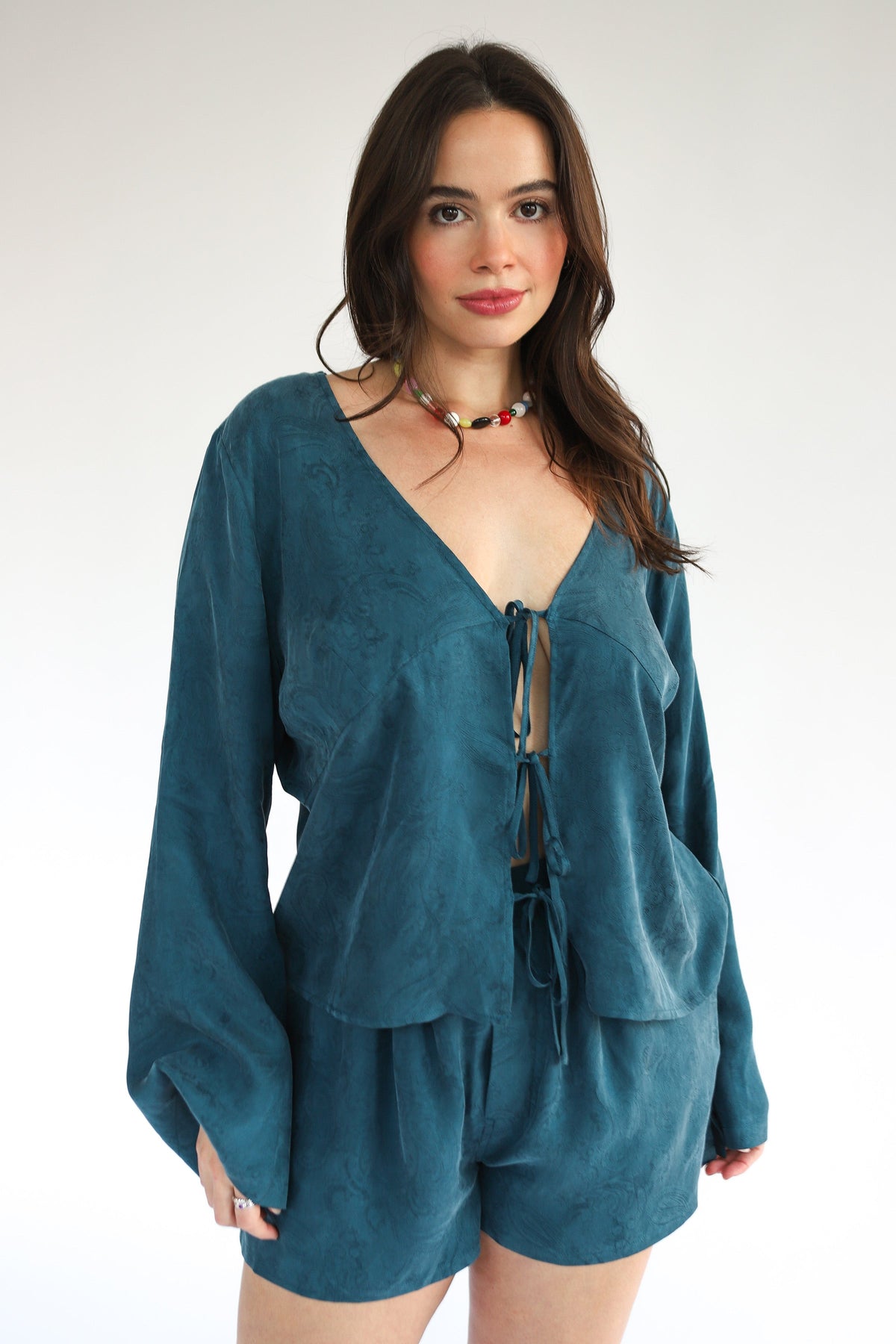 The Tie Front Top - Teal