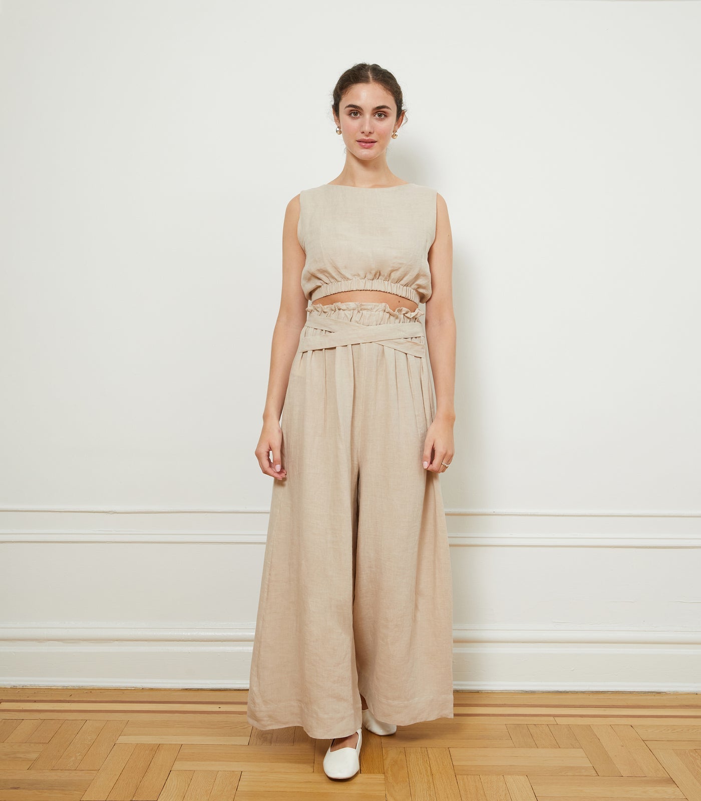 Loup - Andy Draped Wide Linen Pants - Ivory -