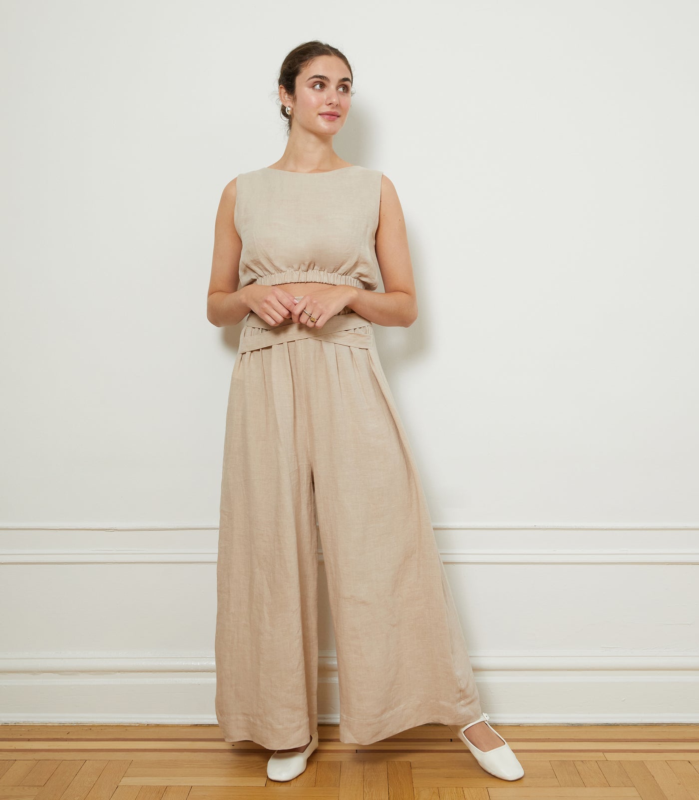 Loup - Andy Draped Wide Linen Pants - Ivory -