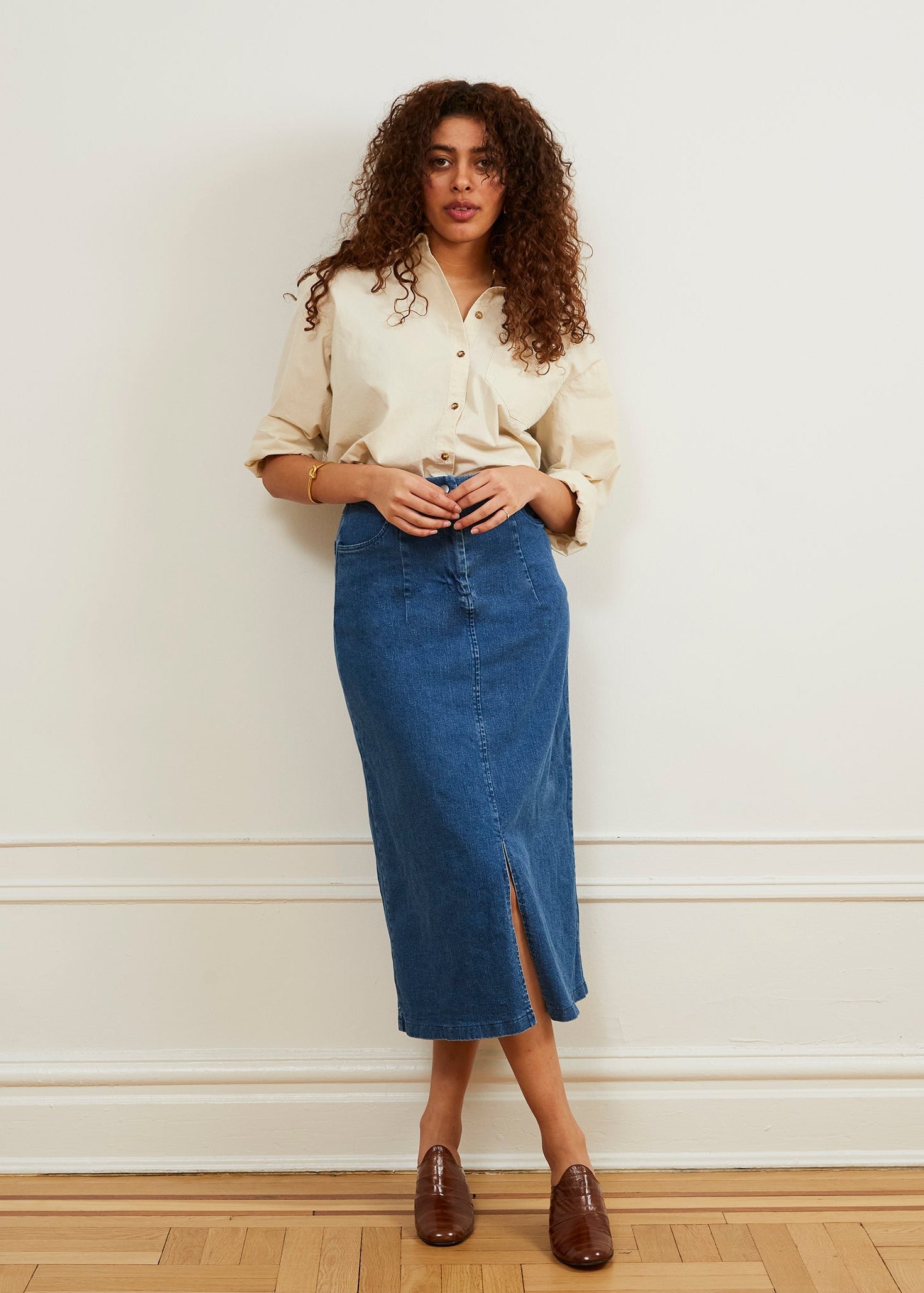 Loup - Monica Denim Midi Skirt - Indigo -