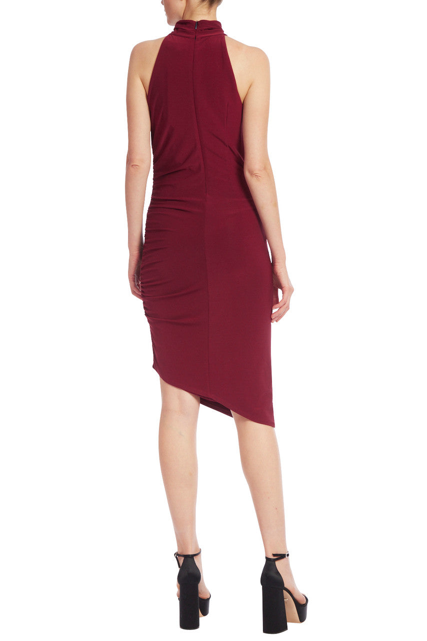 Ruched Halter Dress with Diagonal Hem