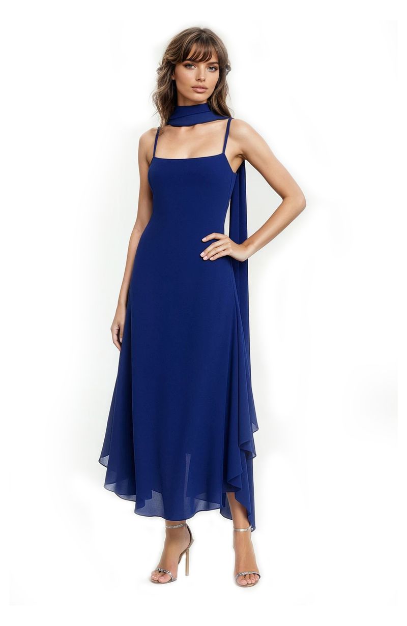Jewel Badgley Mischka - Janie Midi Dress & Chiffon Scarf - Navy