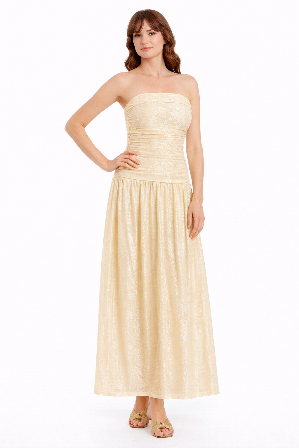 Jewel Badgley Mischka - Natasha Strapless Jacquard Maxi Dress - Buttercup