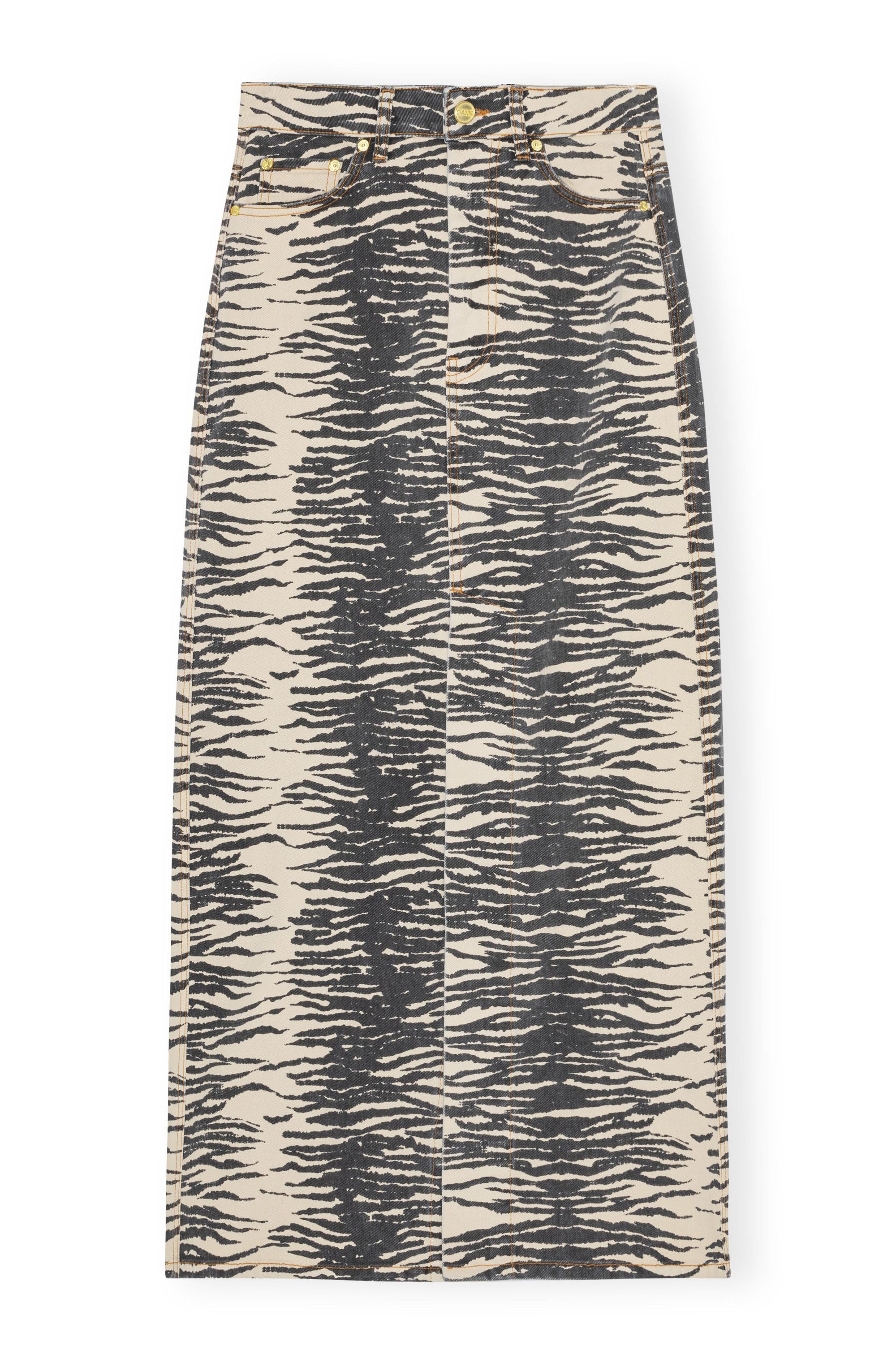 Ganni - Print Denim Maxi Slit Skirt - Oyster Gray -