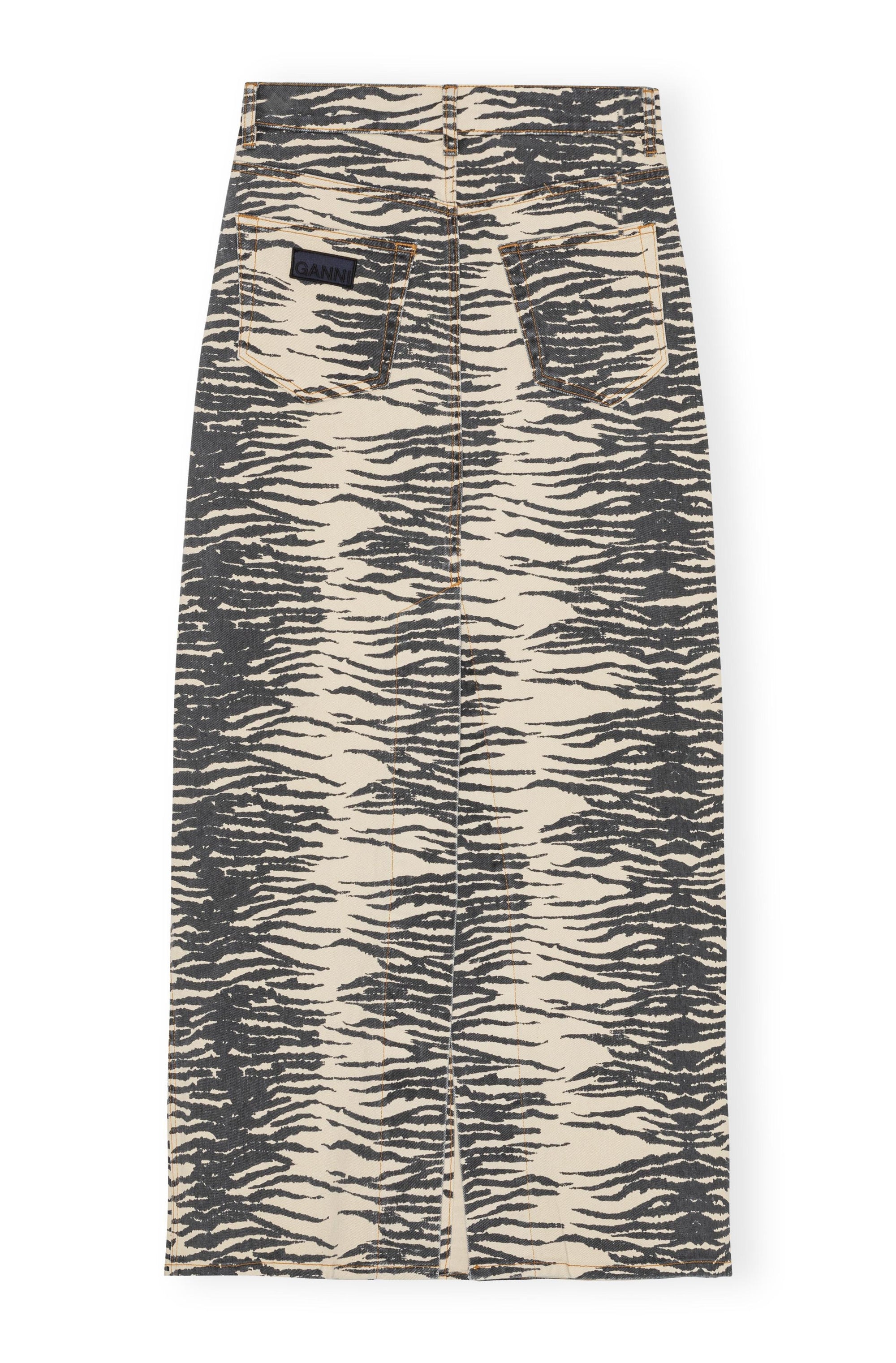 Ganni - Print Denim Maxi Slit Skirt - Oyster Gray -