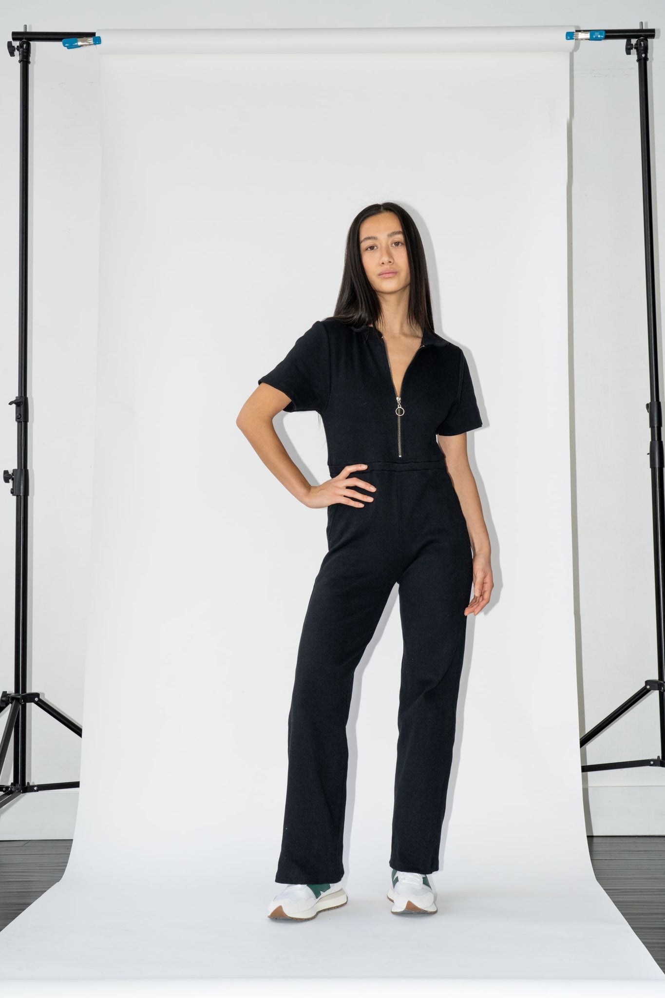 Wildflo Studio - Ribbed Polo Jumpsuit Jet -
