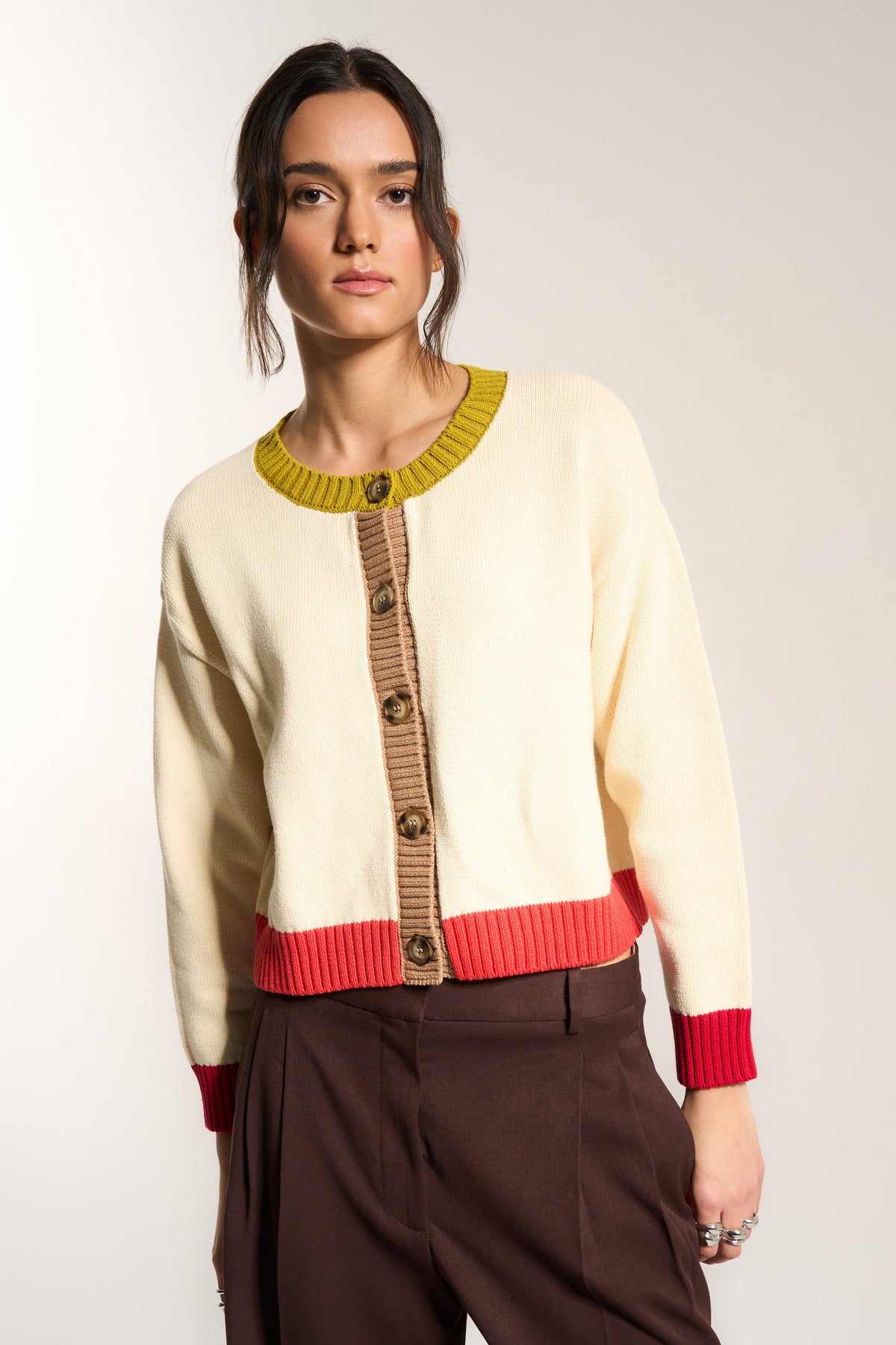 Callahan Knitwear - Joey Cardi - Creme Colorblock -