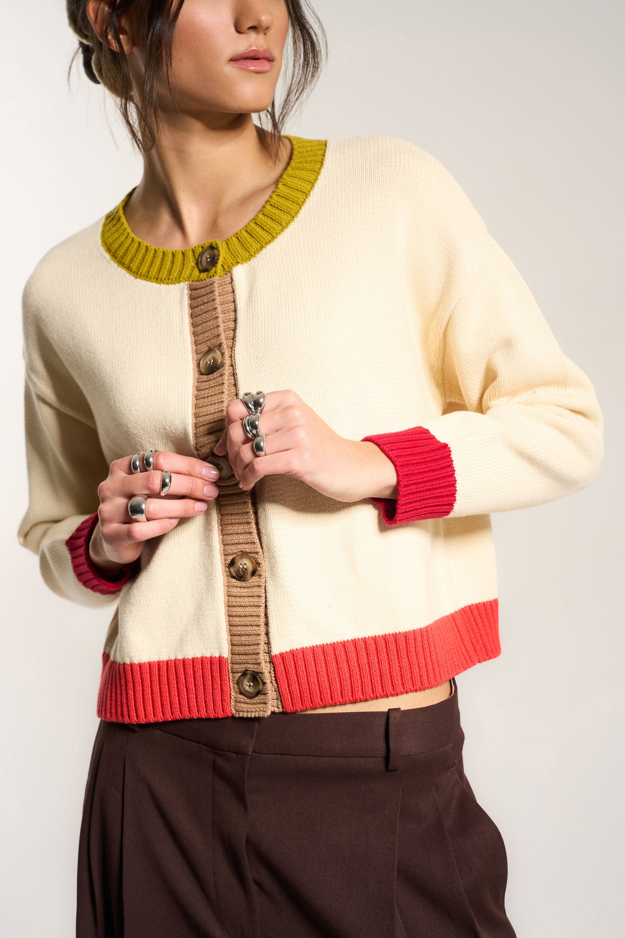 Callahan Knitwear - Joey Cardi - Creme Colorblock -