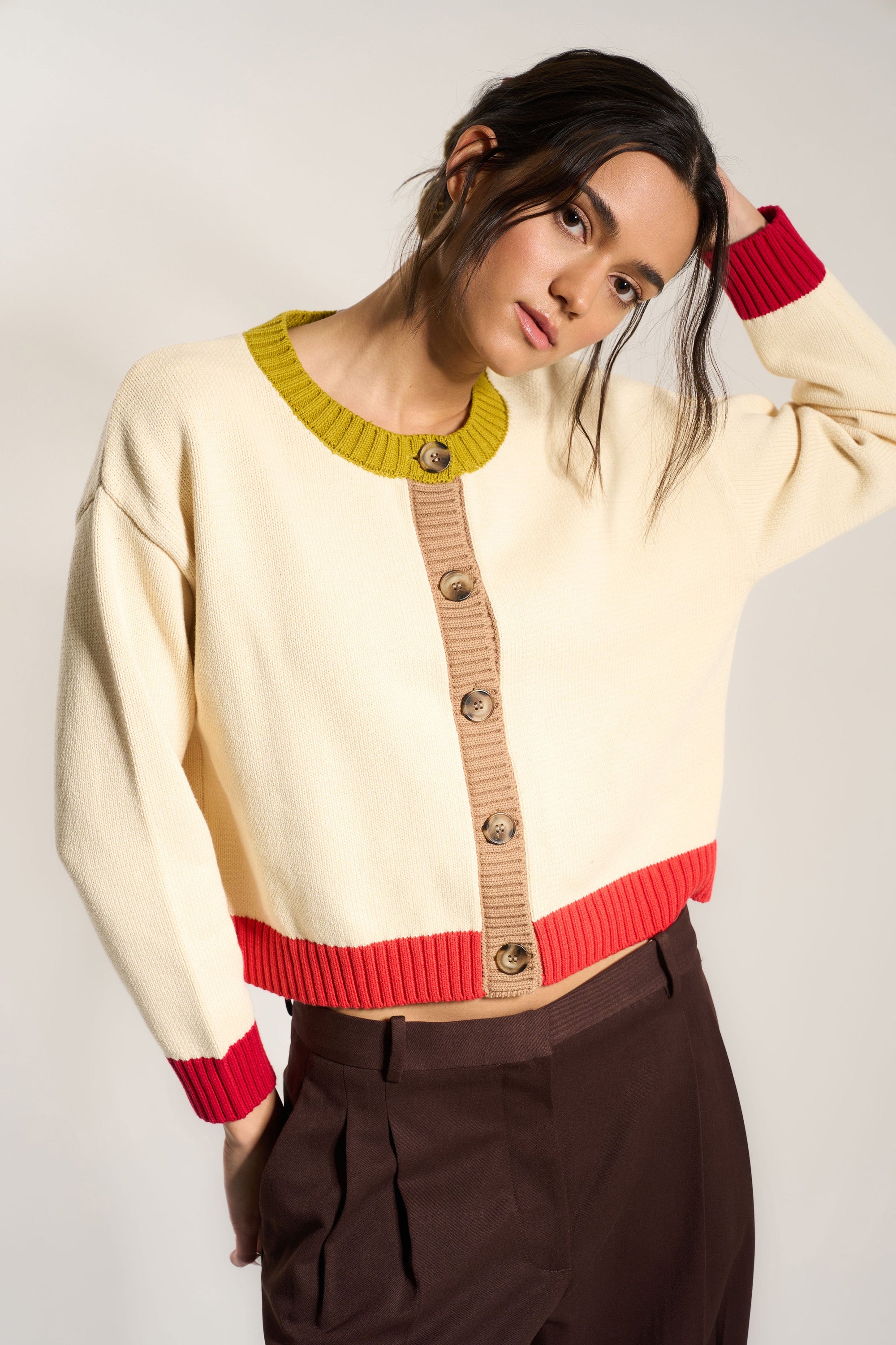 Callahan Knitwear - Joey Cardi - Creme Colorblock -