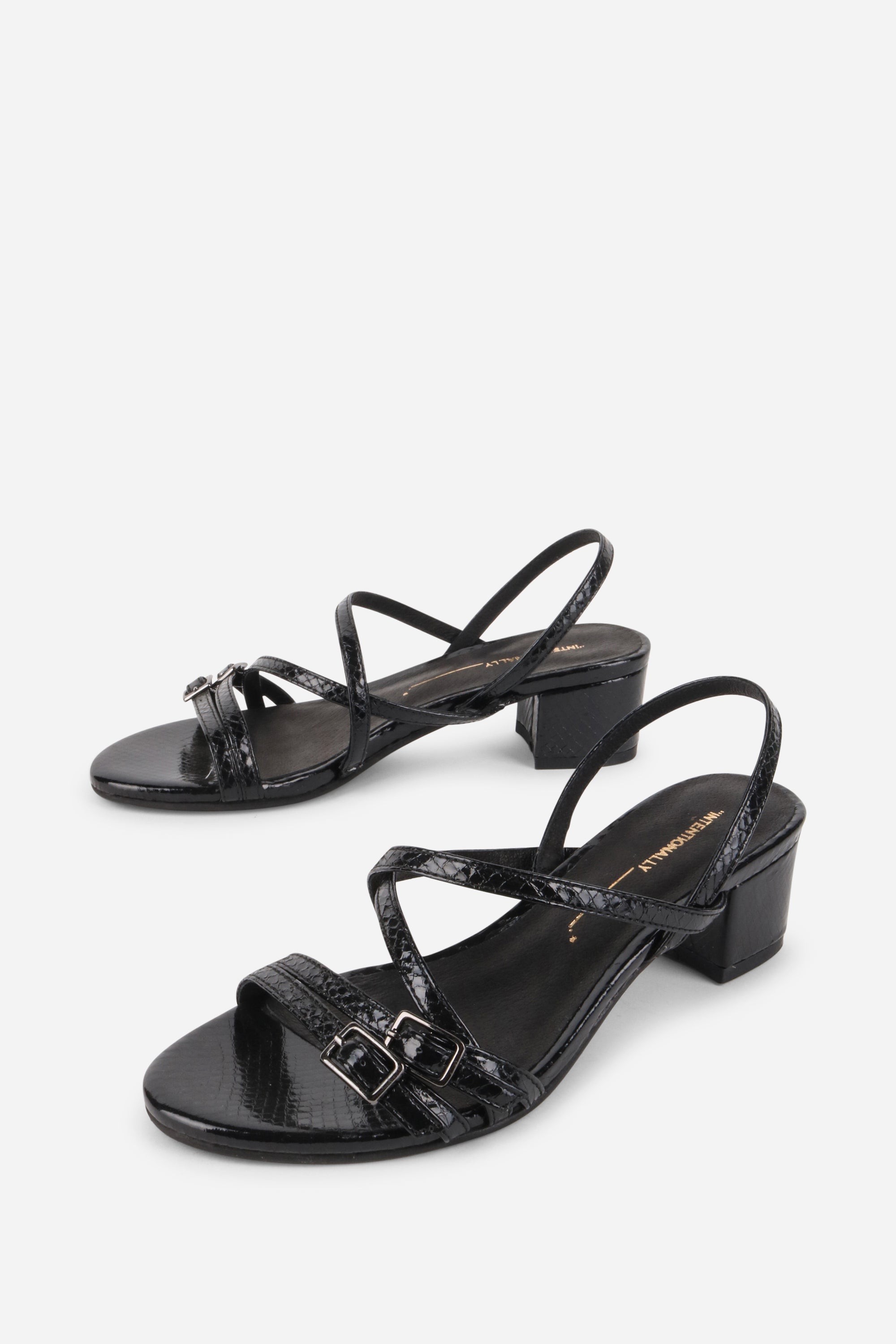 Intentionally Blank - Kariton Block Heel Sandal - BLACK EMBOSSED LEATHER