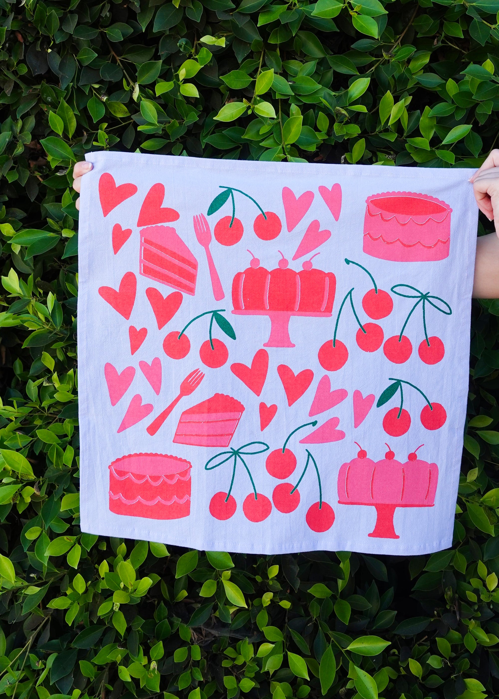 Julie Peach - Sweets on Blue Tea Towel -