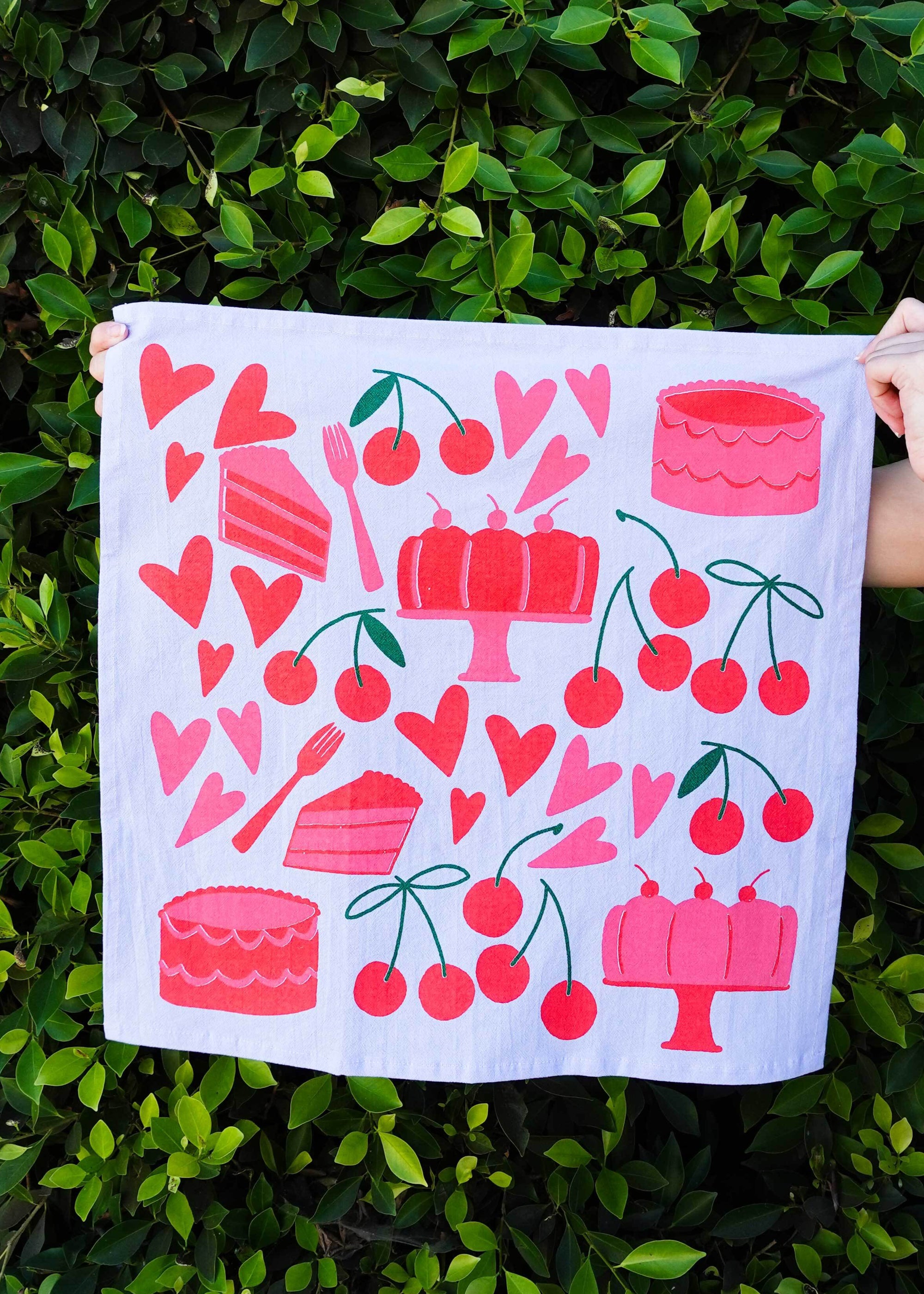 Julie Peach - Sweets on White Tea Towel -