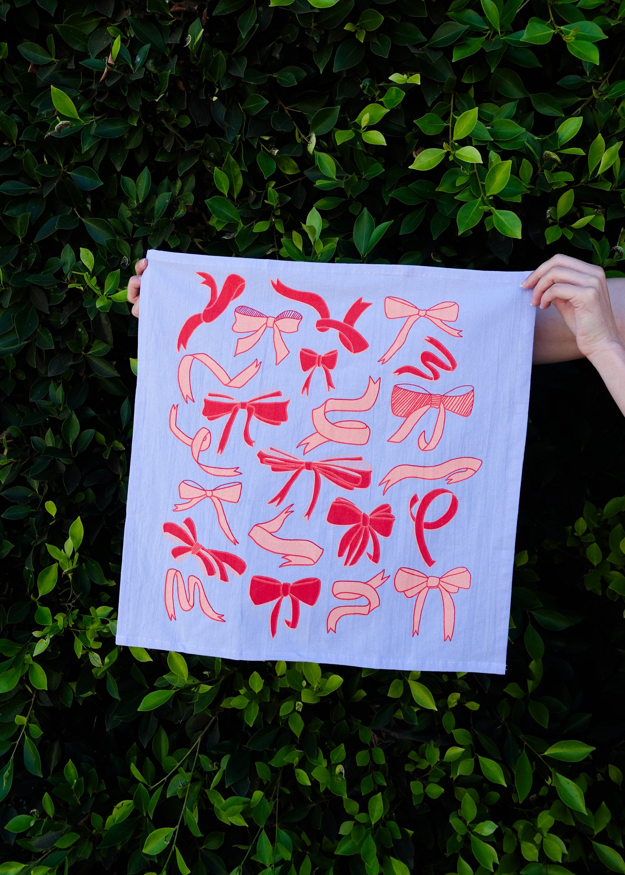 Julie Peach - Bows on Blue Tea Towel -