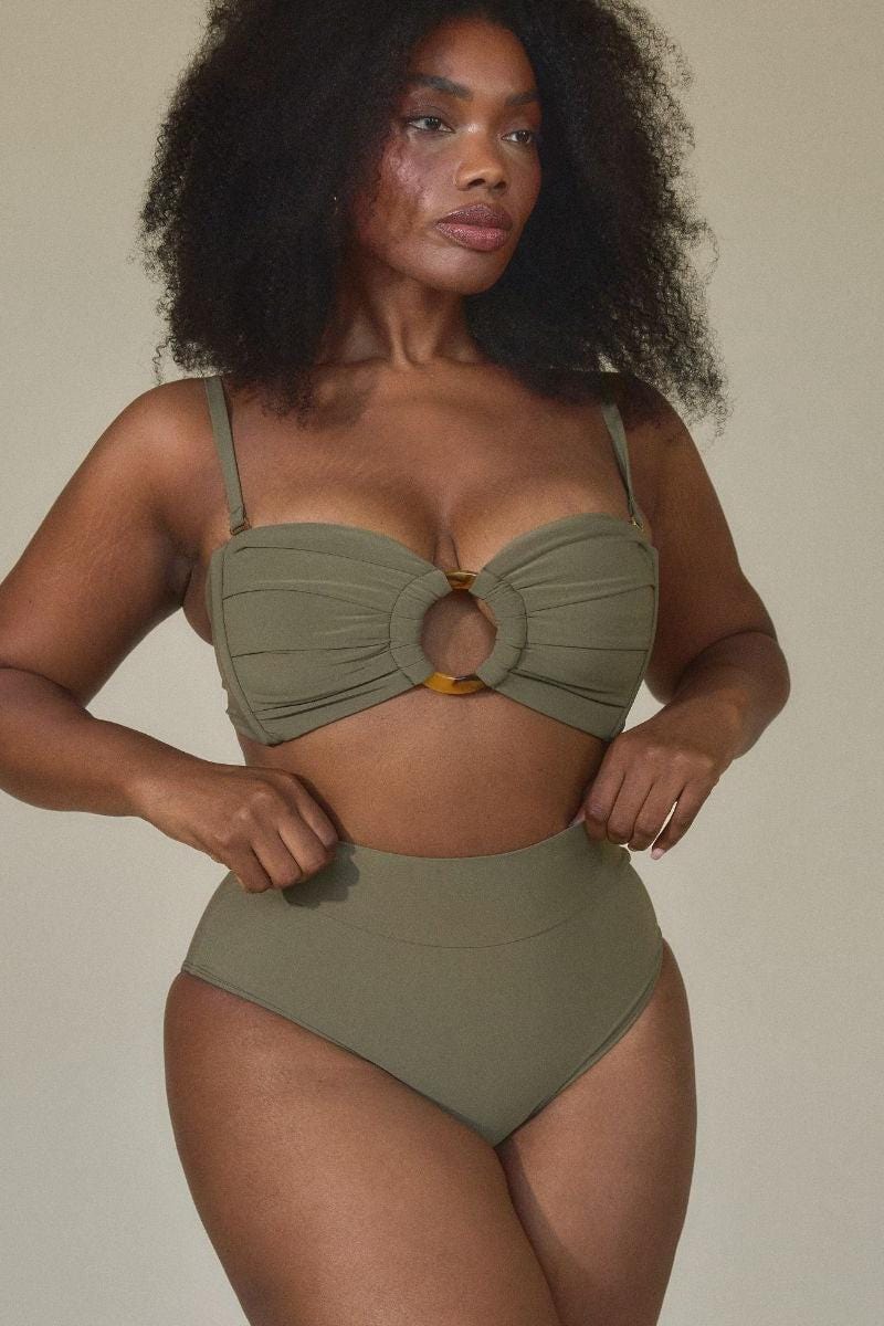Montce - Khaki Added Coverage High Rise Bikini Bottom -