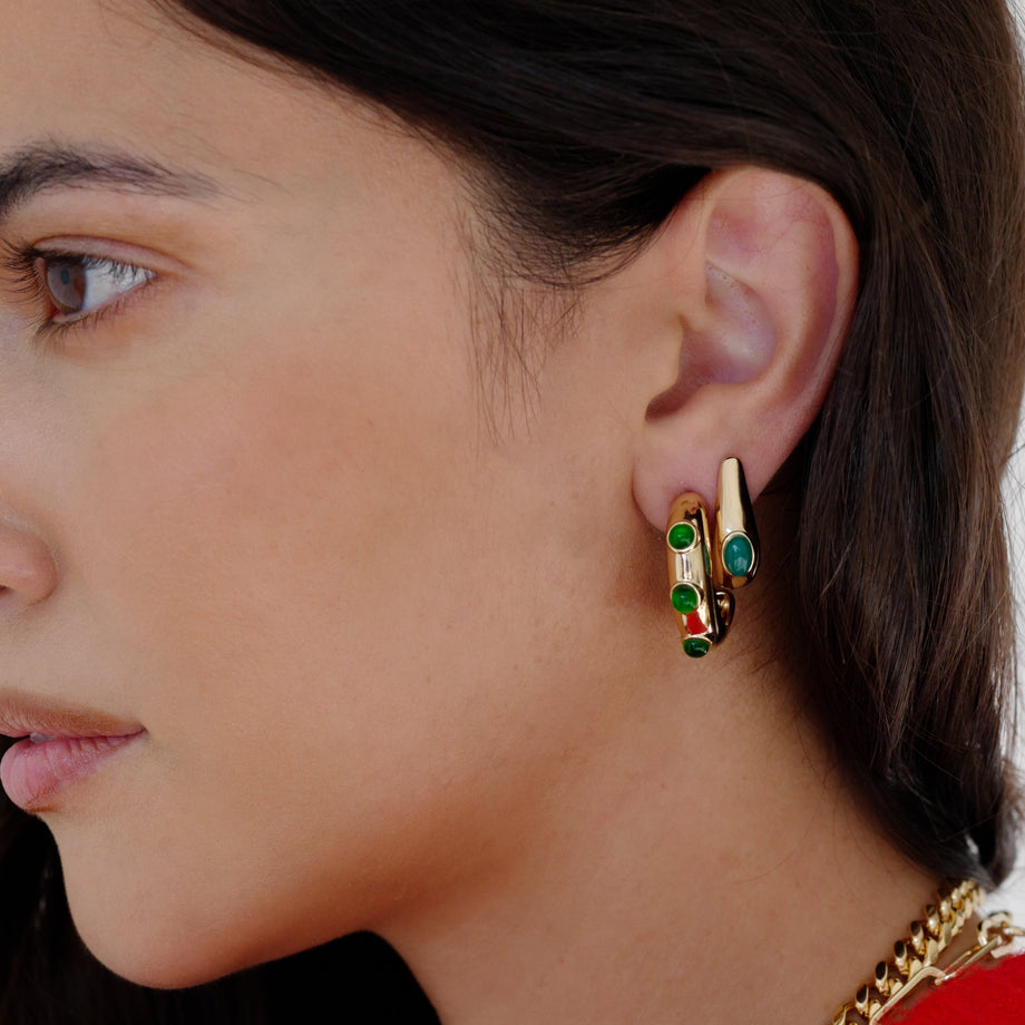 Leeada - Reve Gem Hoops - Emerald Jade/Gold -