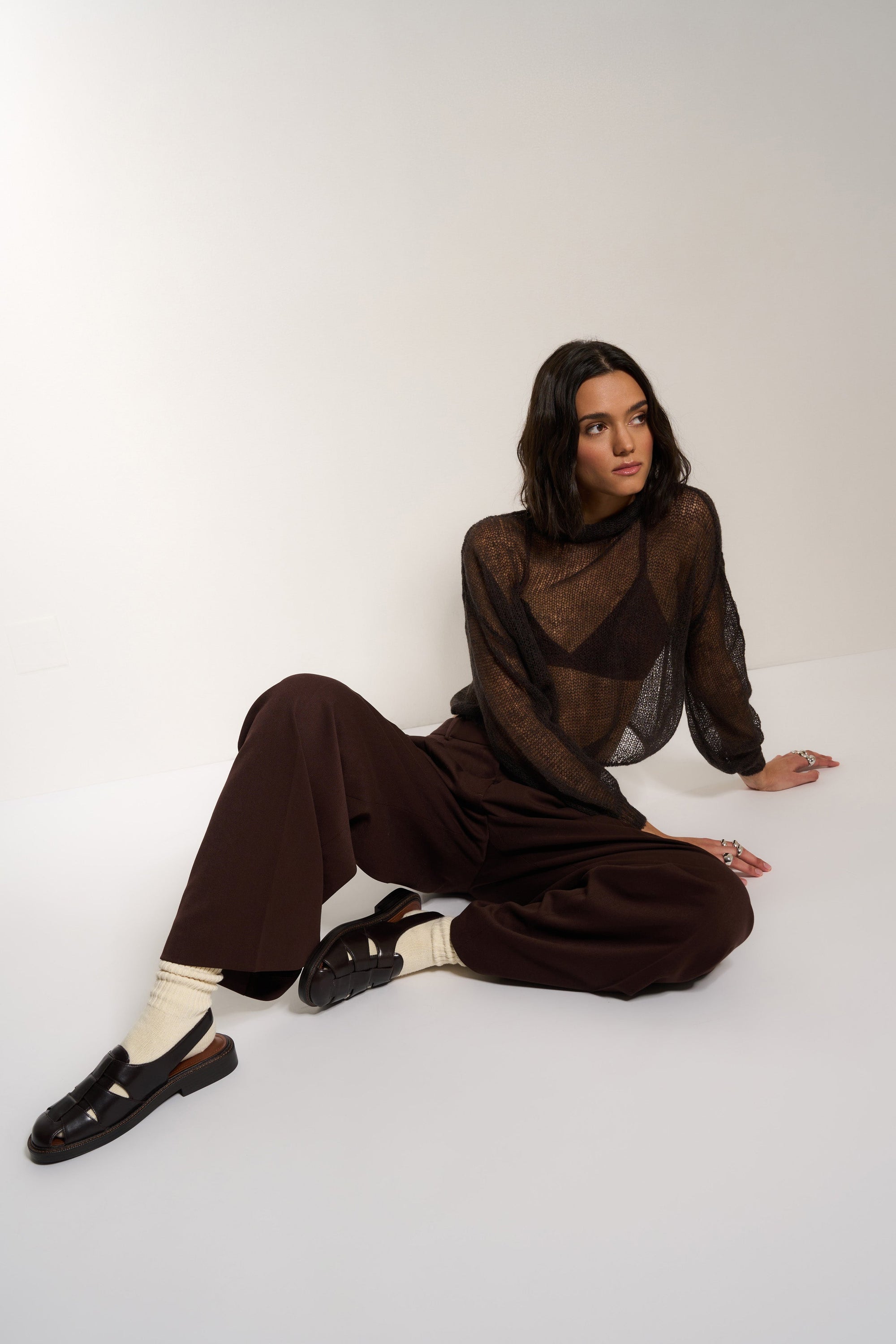 Callahan Knitwear - Lina Sheer Pullover - Chocolate Brown -