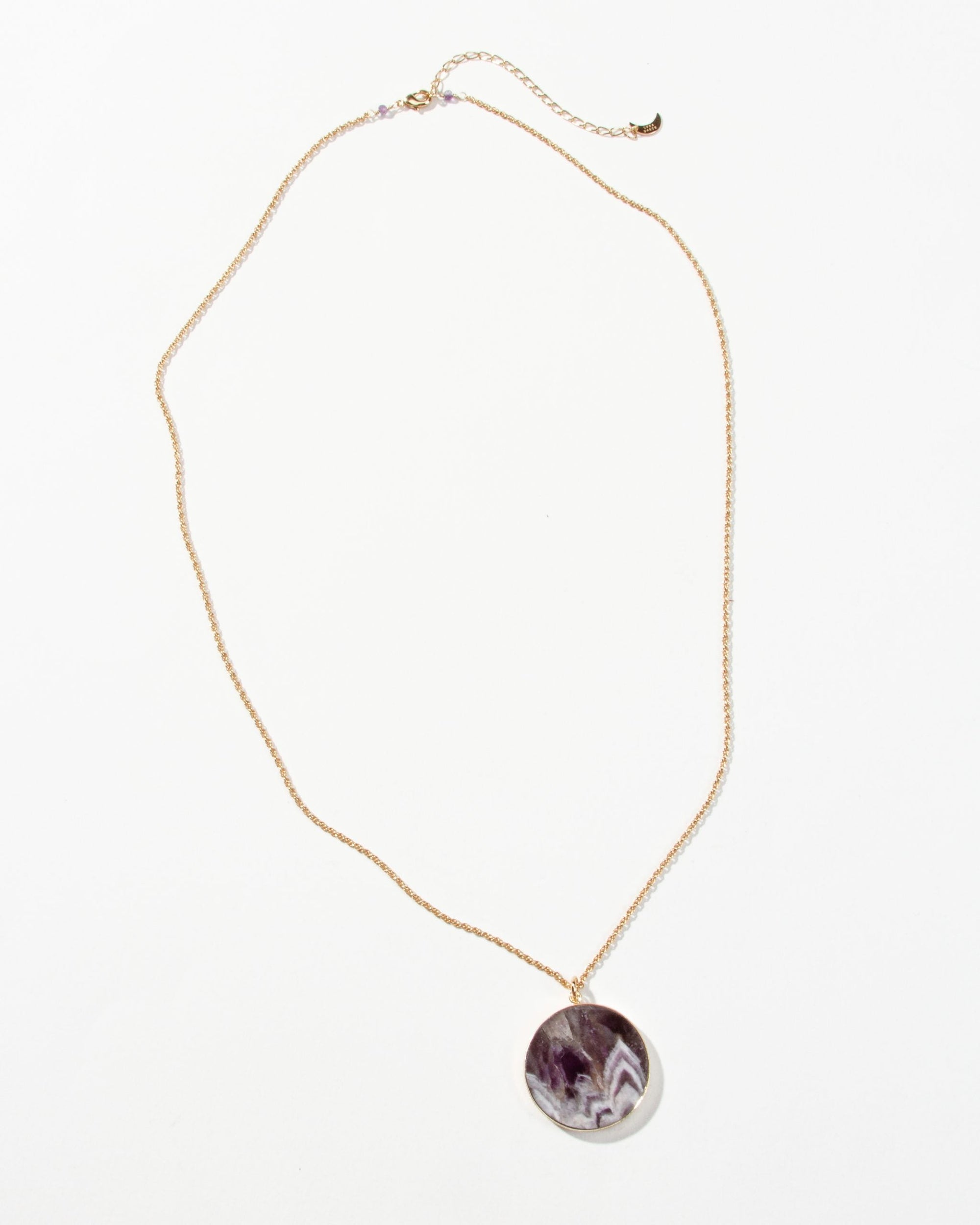 Luna Norte - Chevron Amethyst Medallion Long Necklace -