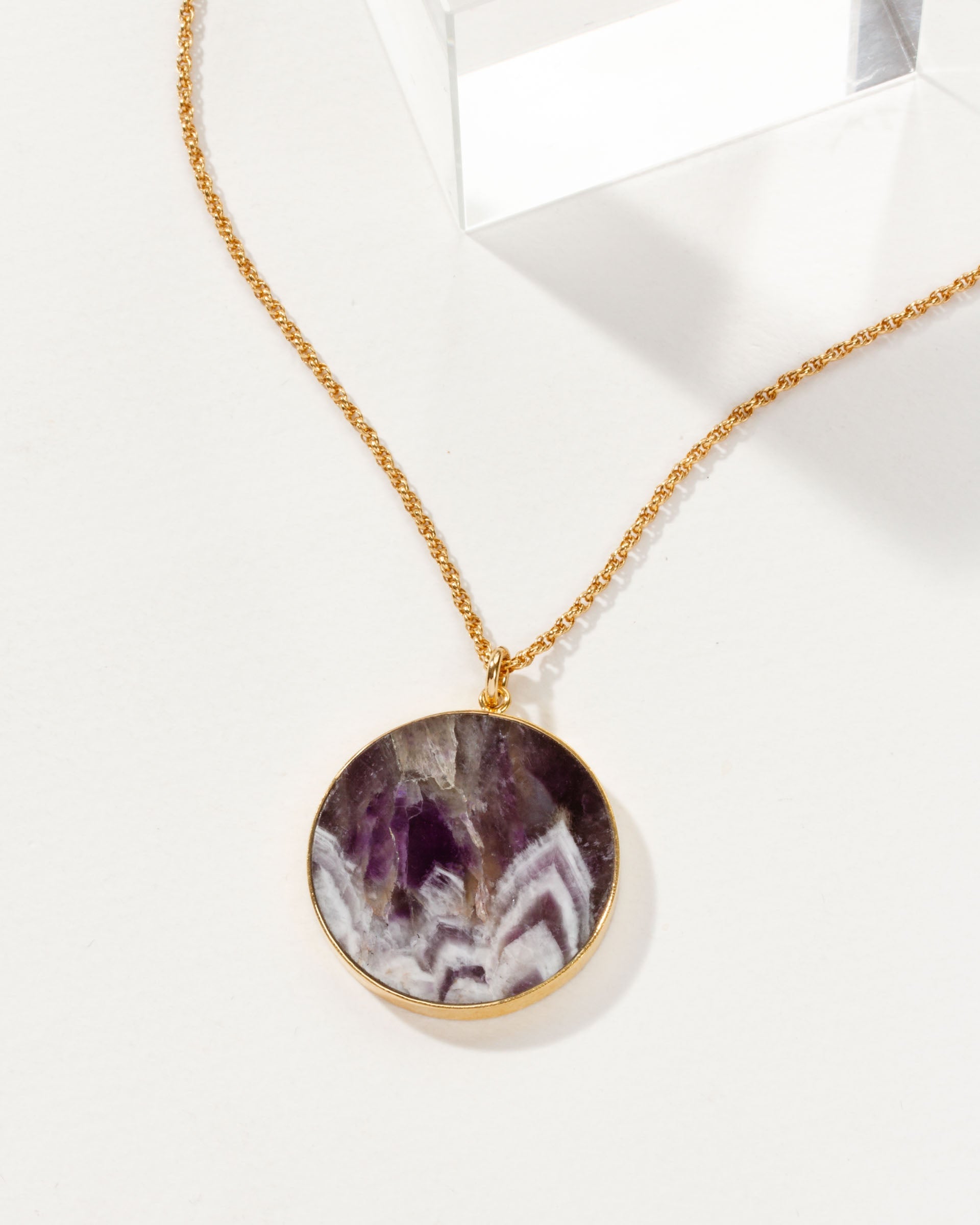 Luna Norte - Chevron Amethyst Medallion Long Necklace -