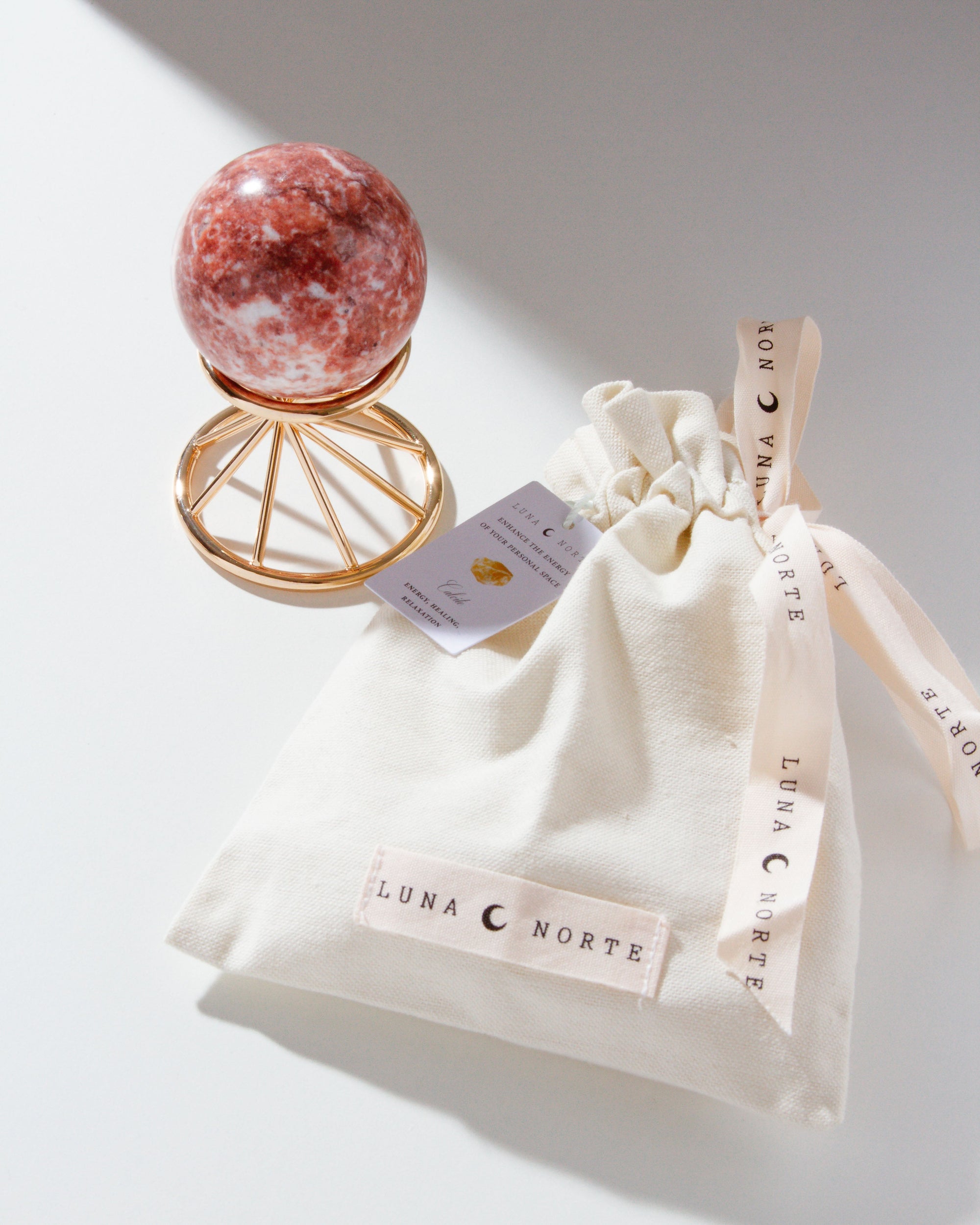 Luna Norte - Good Vibration's Pink Calcite Sphere On Stand Set -