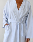 The Pinstripe Long Robe - Sky