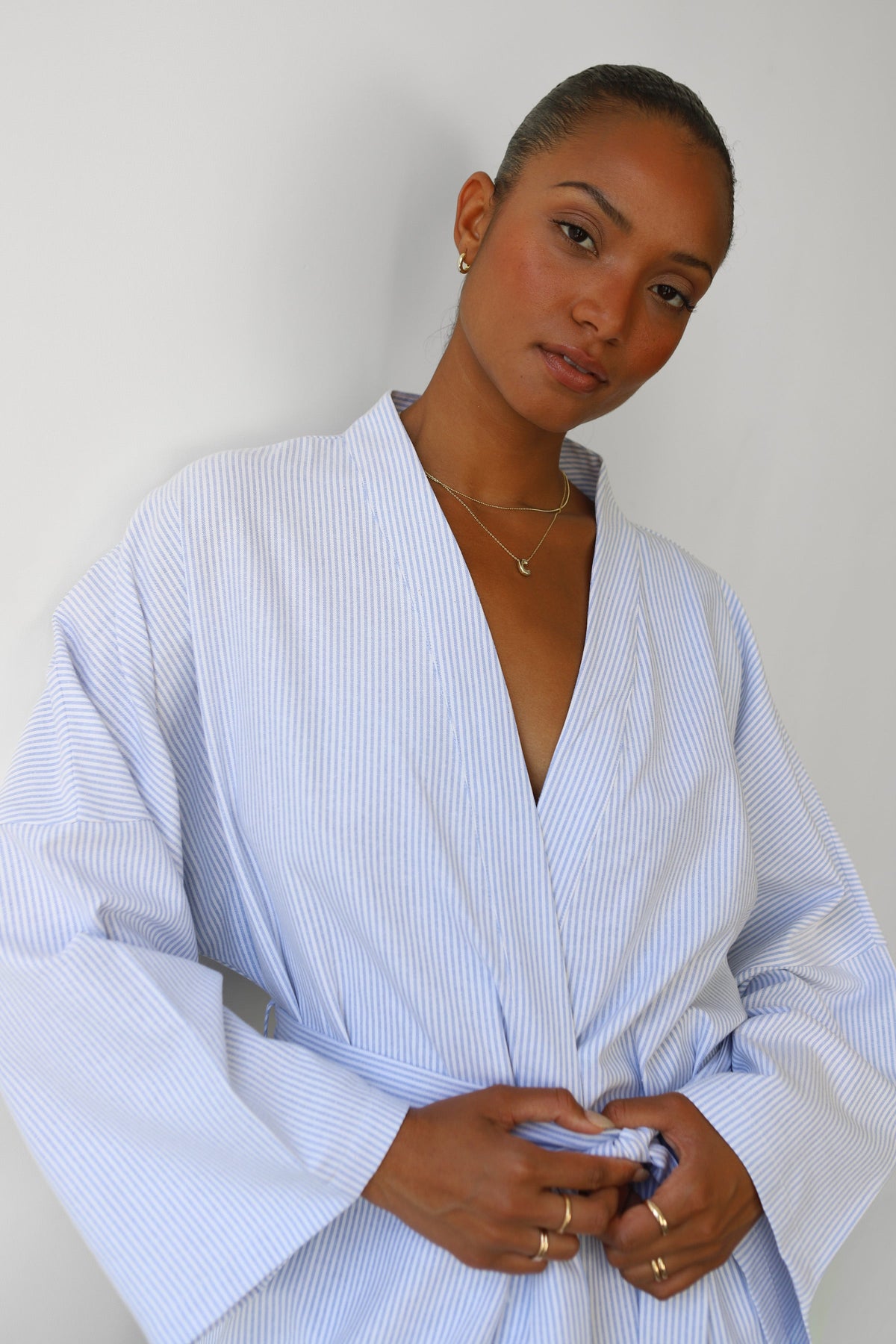 Be Idle - The Pinstripe Long Robe - Sky -