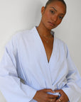 The Pinstripe Long Robe - Sky