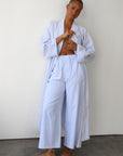 The Pinstripe Long Robe - Sky