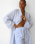 The Pinstripe Long Robe - Sky