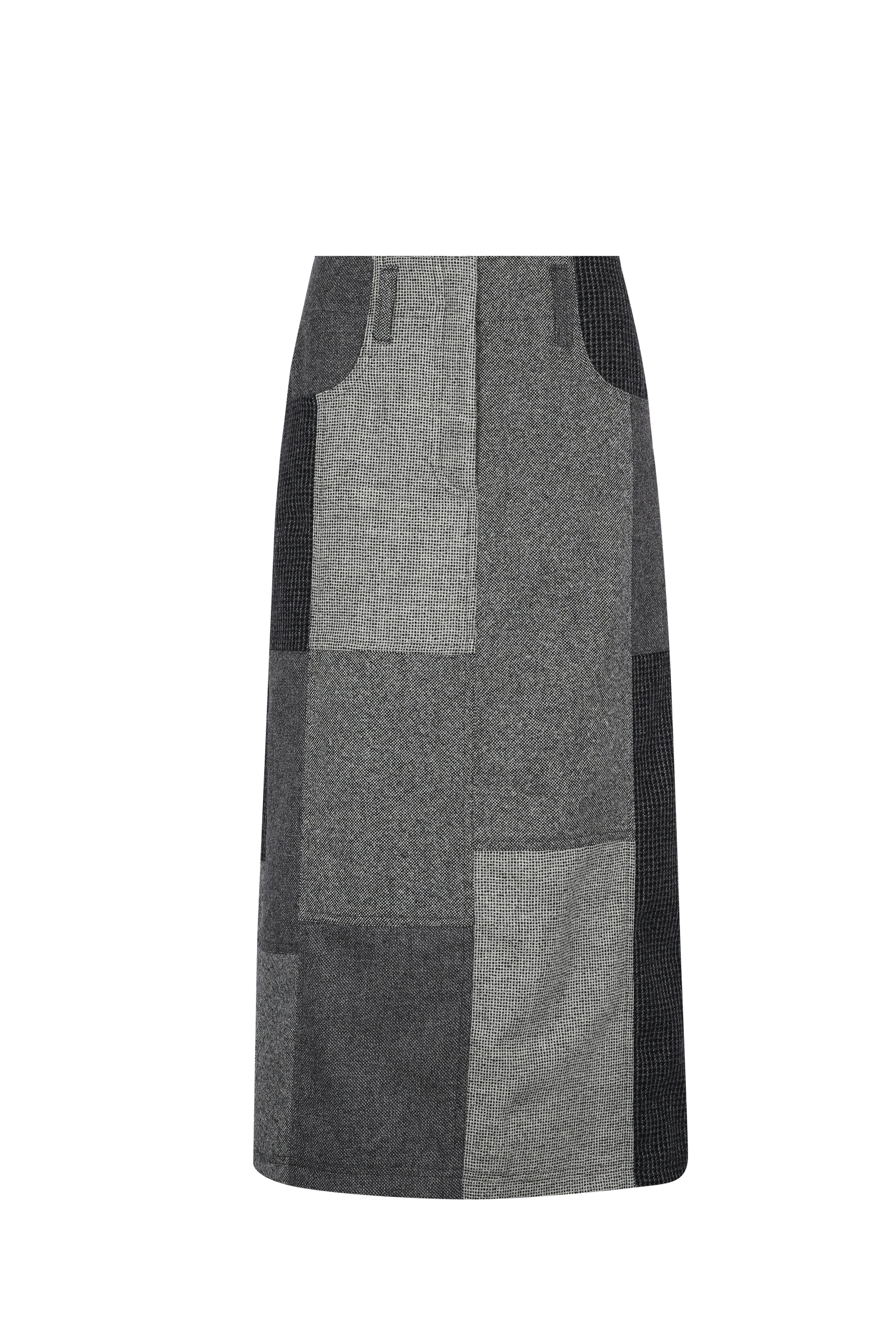 Loti - Juana Column Midi Skirt - Grey Patchwork -