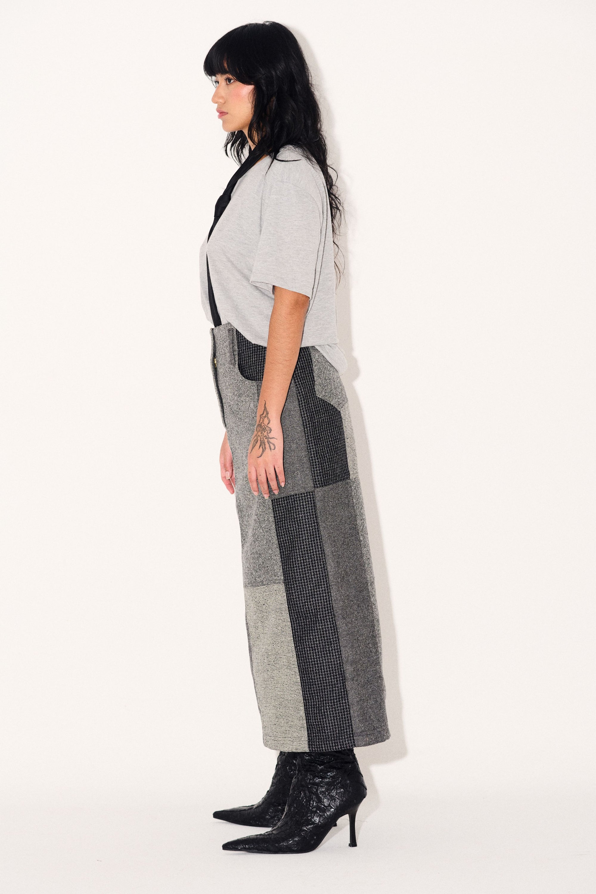Loti - Juana Column Midi Skirt - Grey Patchwork -