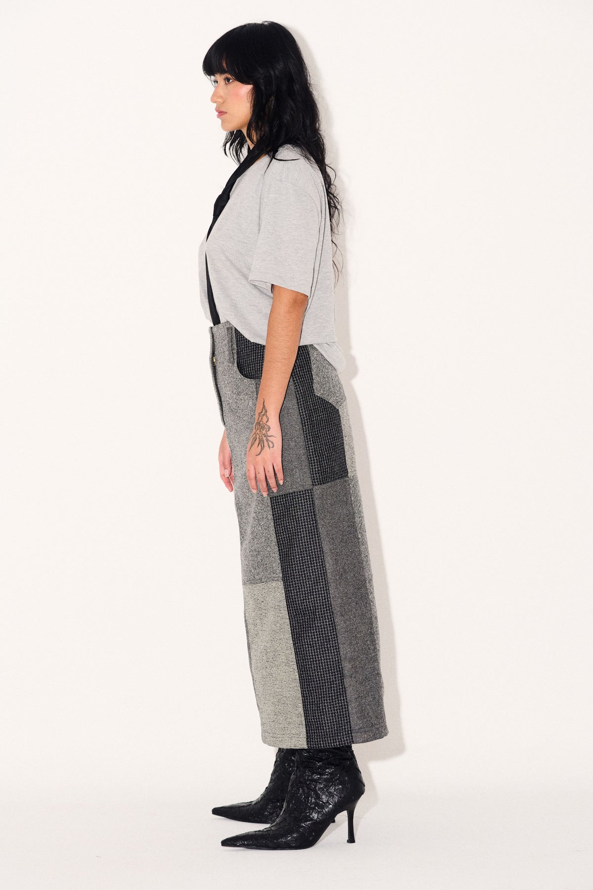 Loti - Juana Column Midi Skirt - Grey Patchwork -