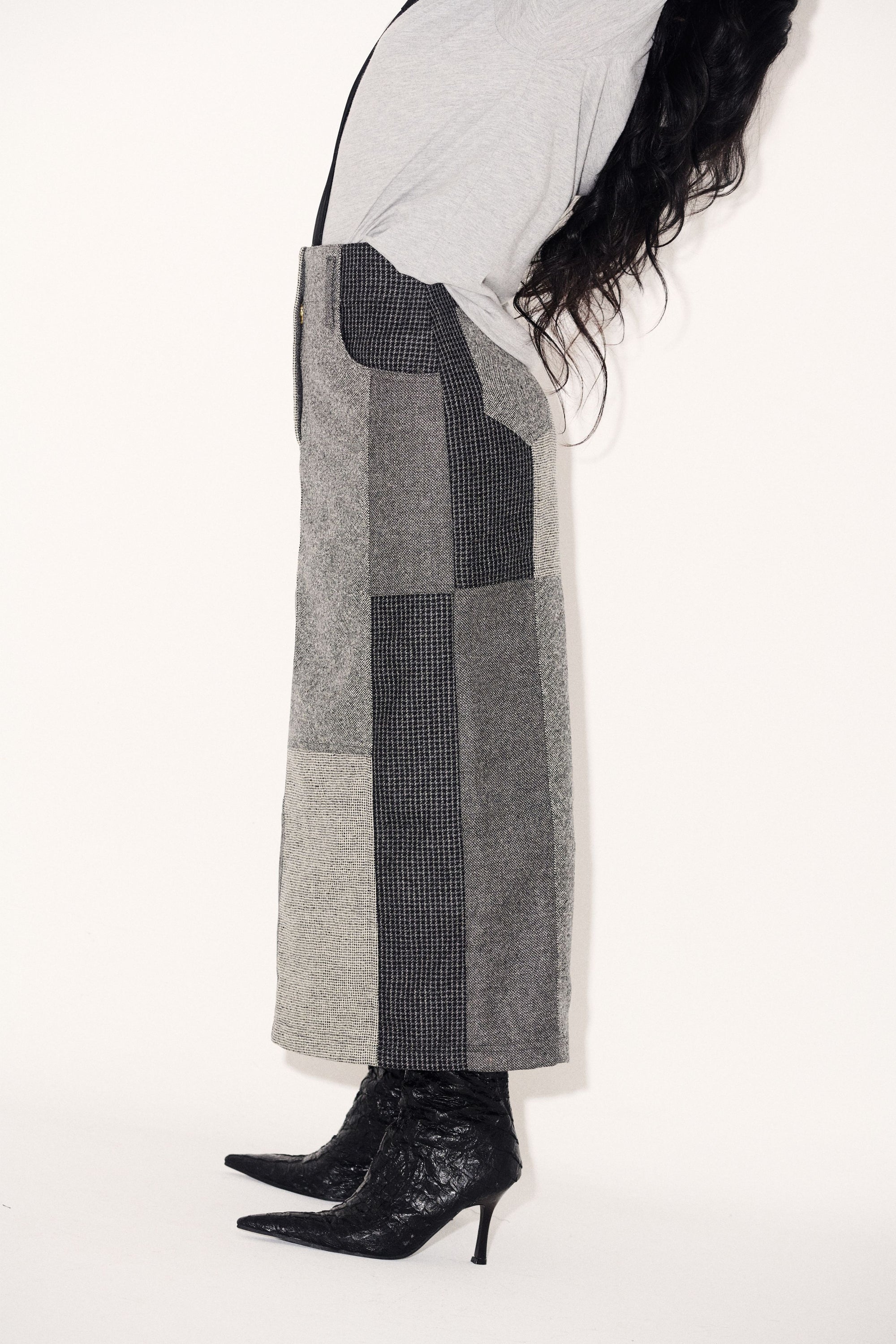 Loti - Juana Column Midi Skirt - Grey Patchwork -
