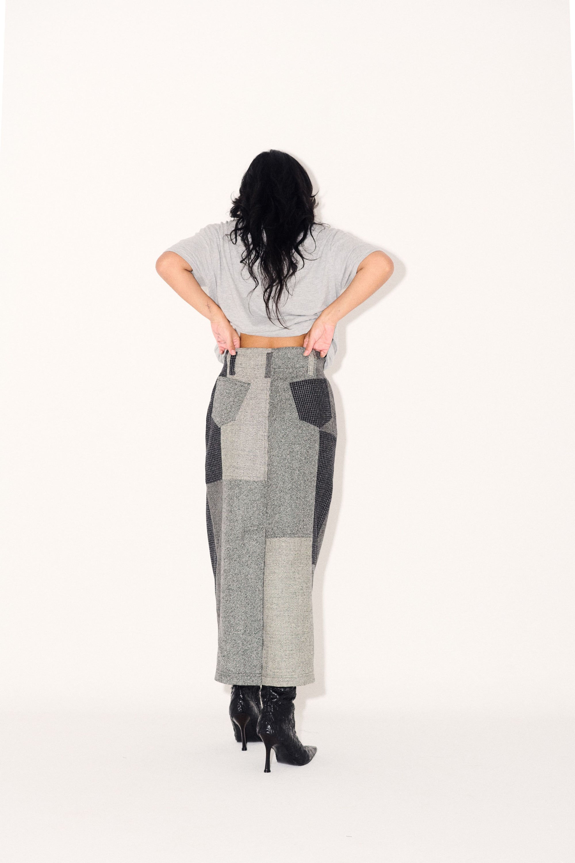 Loti - Juana Column Midi Skirt - Grey Patchwork -
