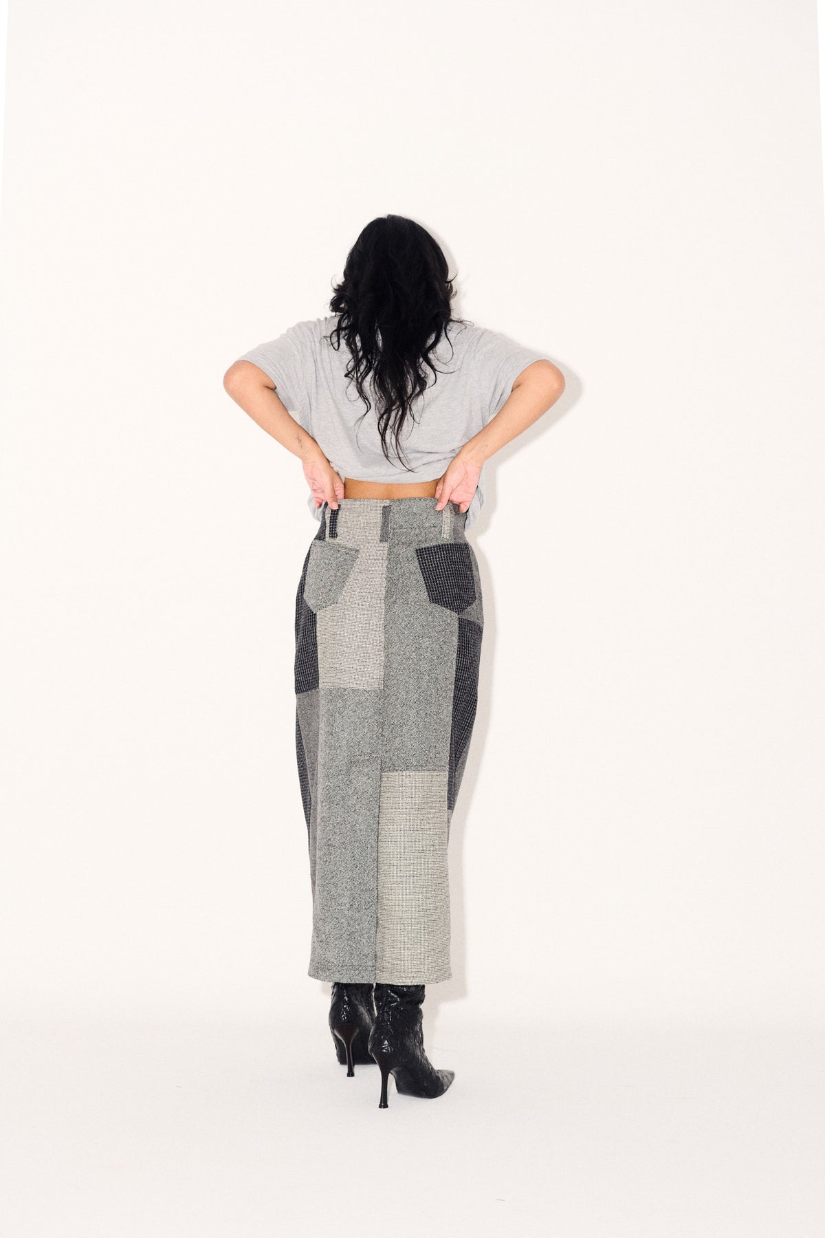 Loti - Juana Column Midi Skirt - Grey Patchwork -