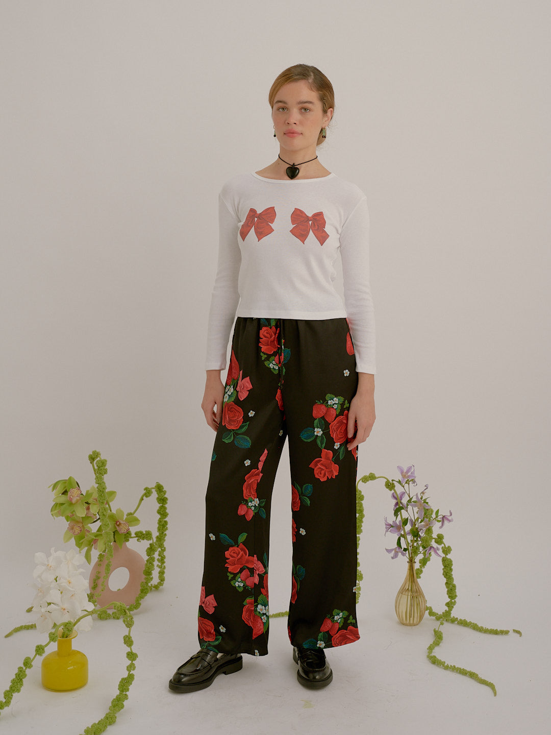 Lisa Says Gah - Dana Long Sleeve Tee - White/Bows -