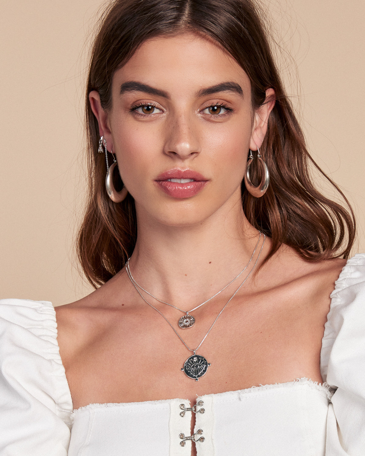 Luv Aj - Evil Eye Double Coin Necklace- Silver -