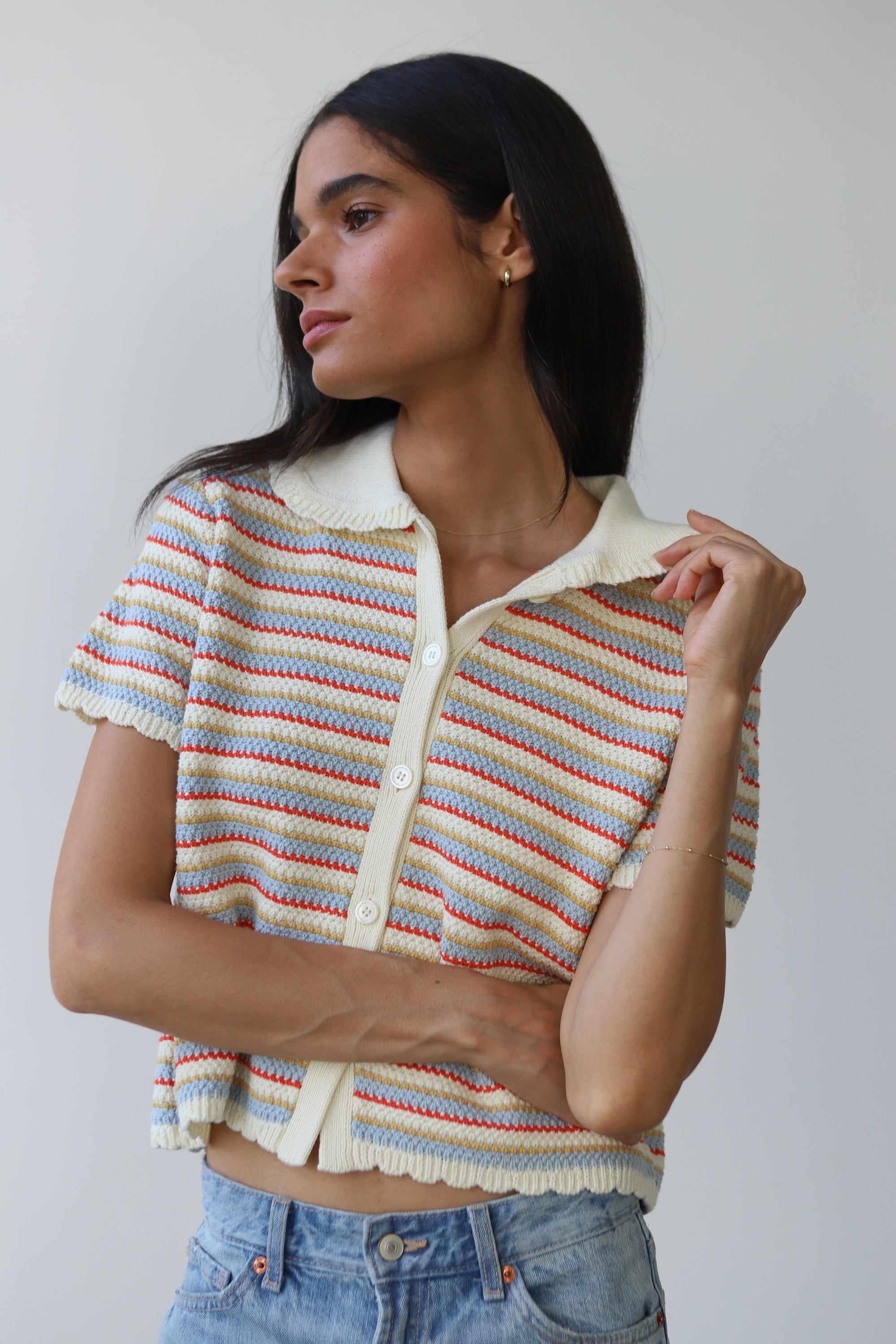 Callahan Knitwear - Mai Crochet Polo - Creme -