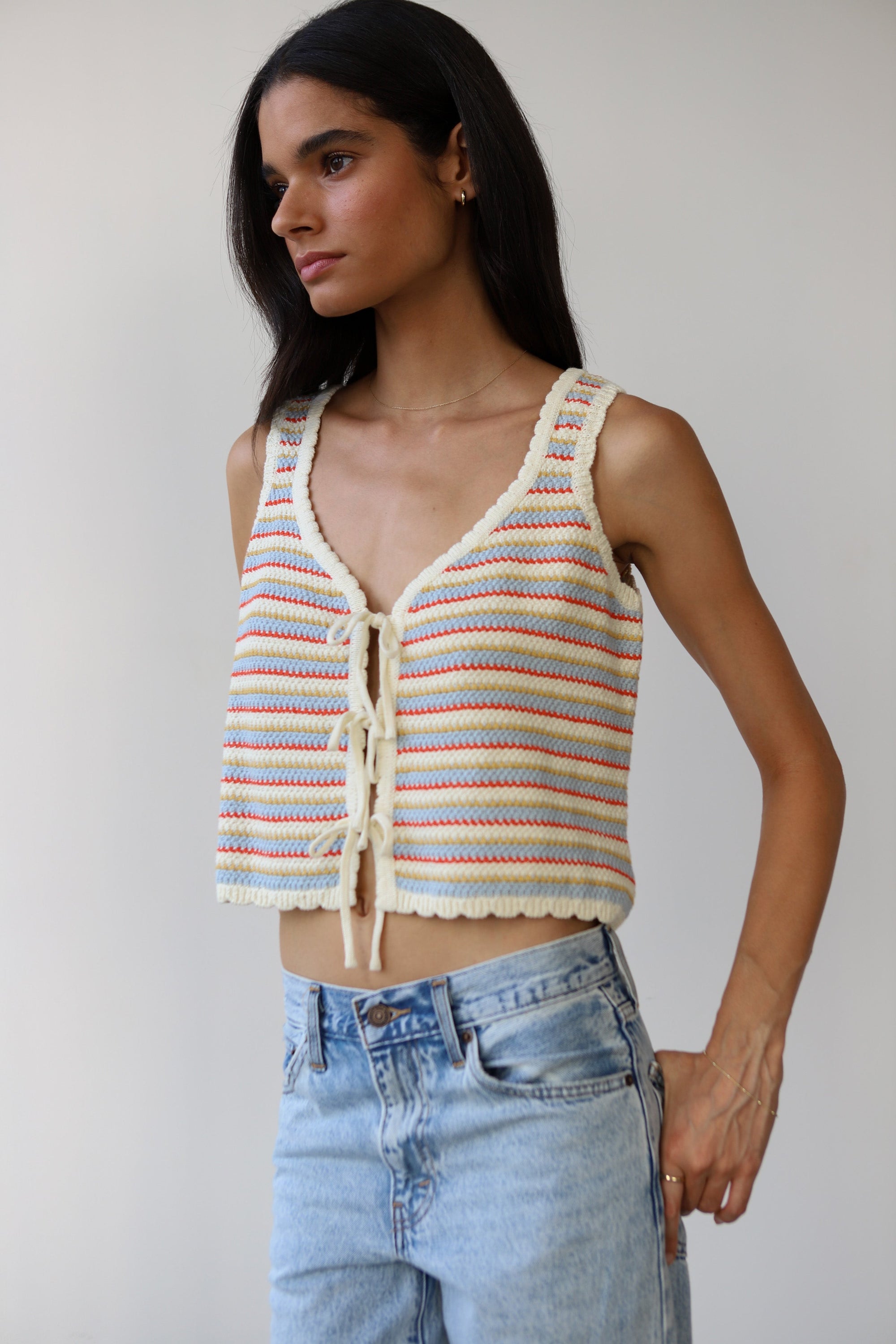 Callahan Knitwear - Mai Crochet Tie Tank - Creme -