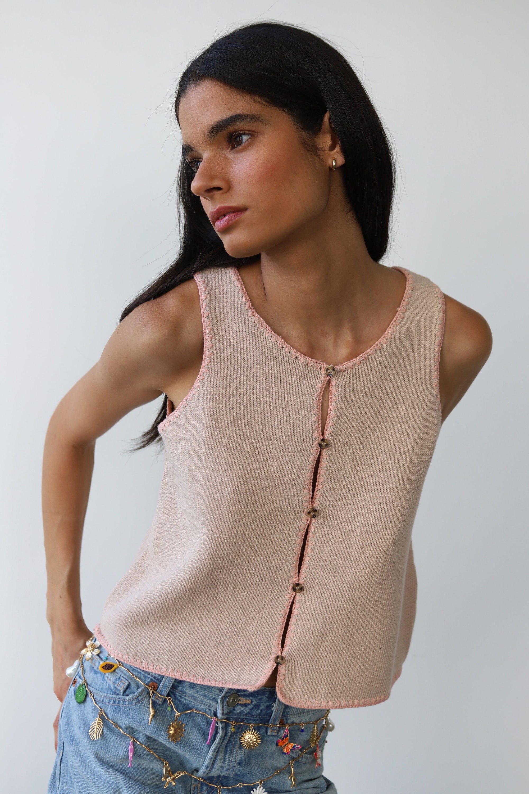 Callahan Knitwear - Mala Stitch Tank - Lychee -