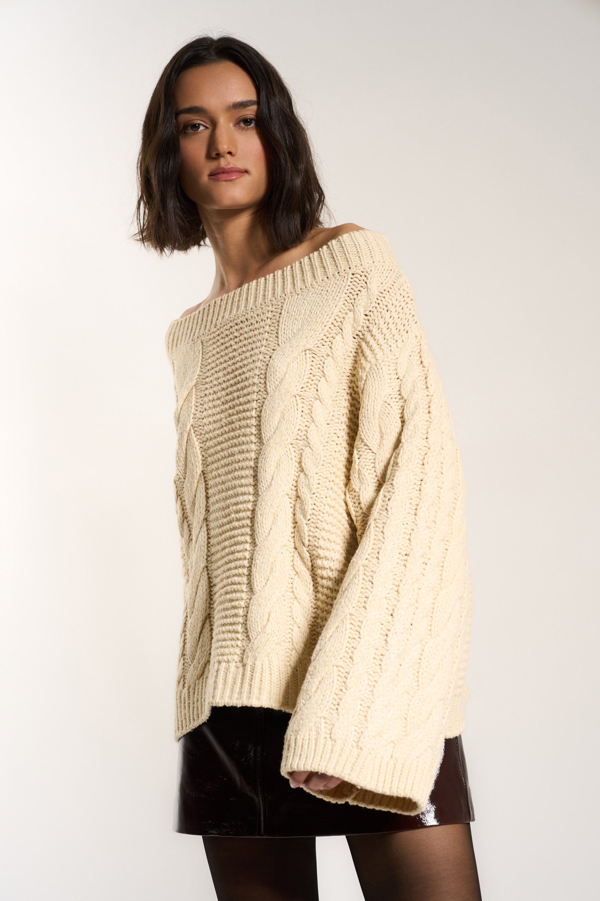 Callahan Knitwear - Melanie Cableknit Pullover - Swan -