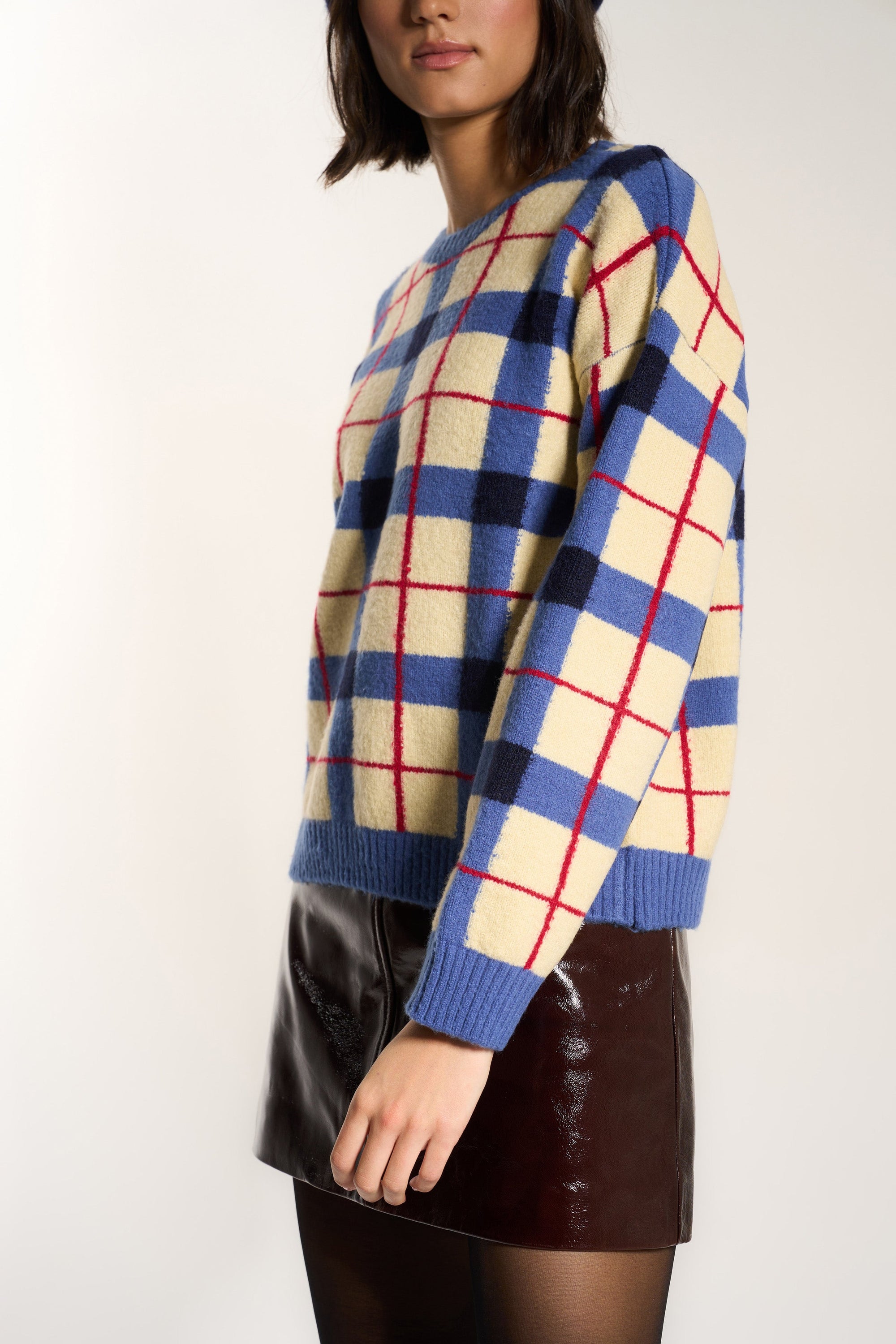 Callahan Knitwear - Melody Plaid Crewneck - Navy -