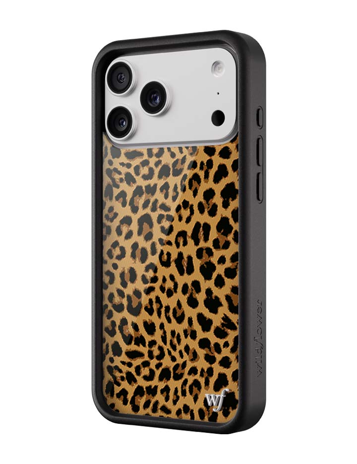 Wildflower iPhone case 17 Pro Max Meow Leopard Black Tan