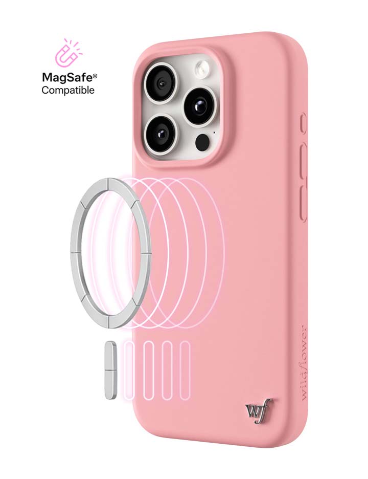 Wildflower iPhone case 15 Pro Pink MagSafe Sleek Pink