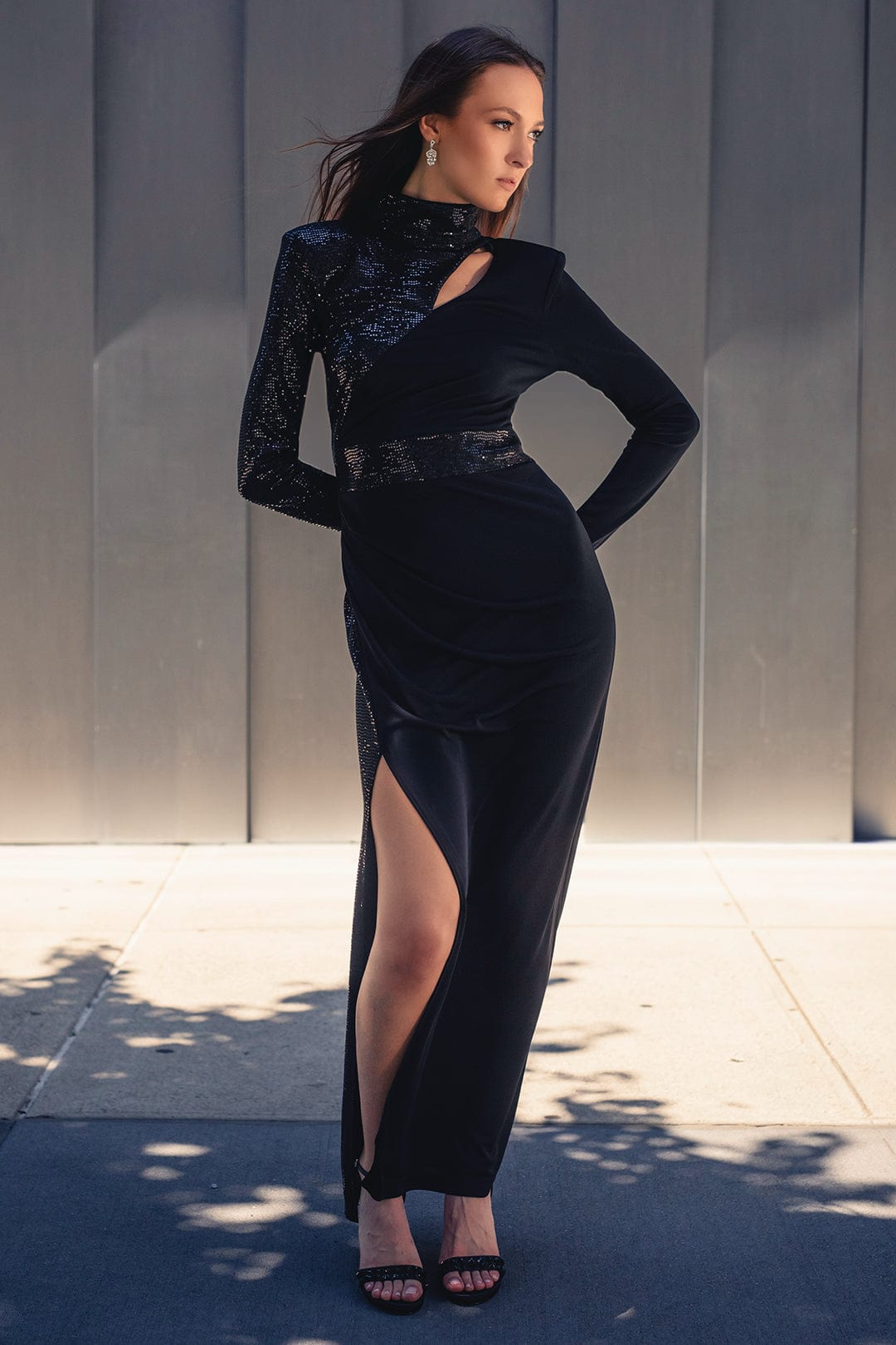 ONE33 SOCIAL - The Bridgette - Sleek High Neck Sequin Gown -