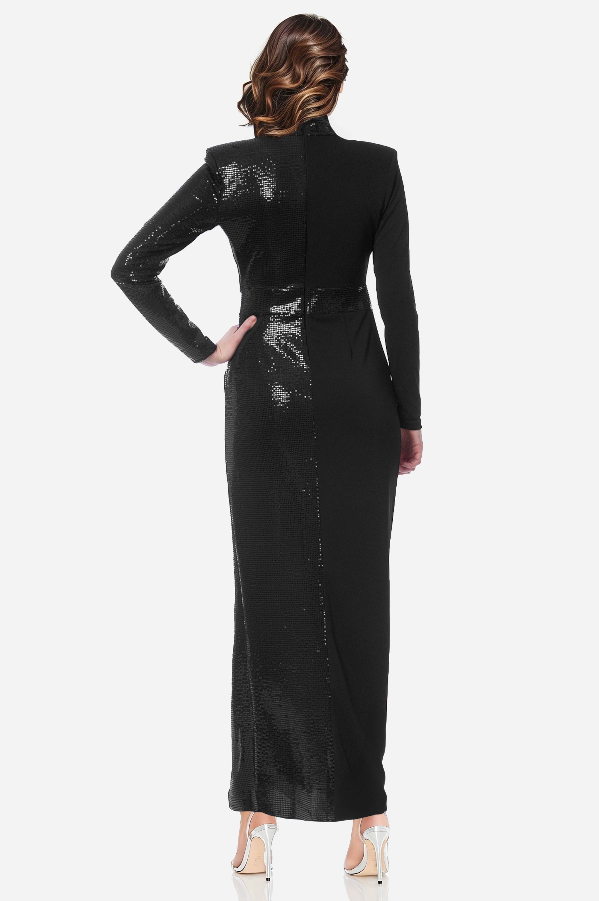 ONE33 SOCIAL - The Bridgette - Sleek High Neck Sequin Gown -
