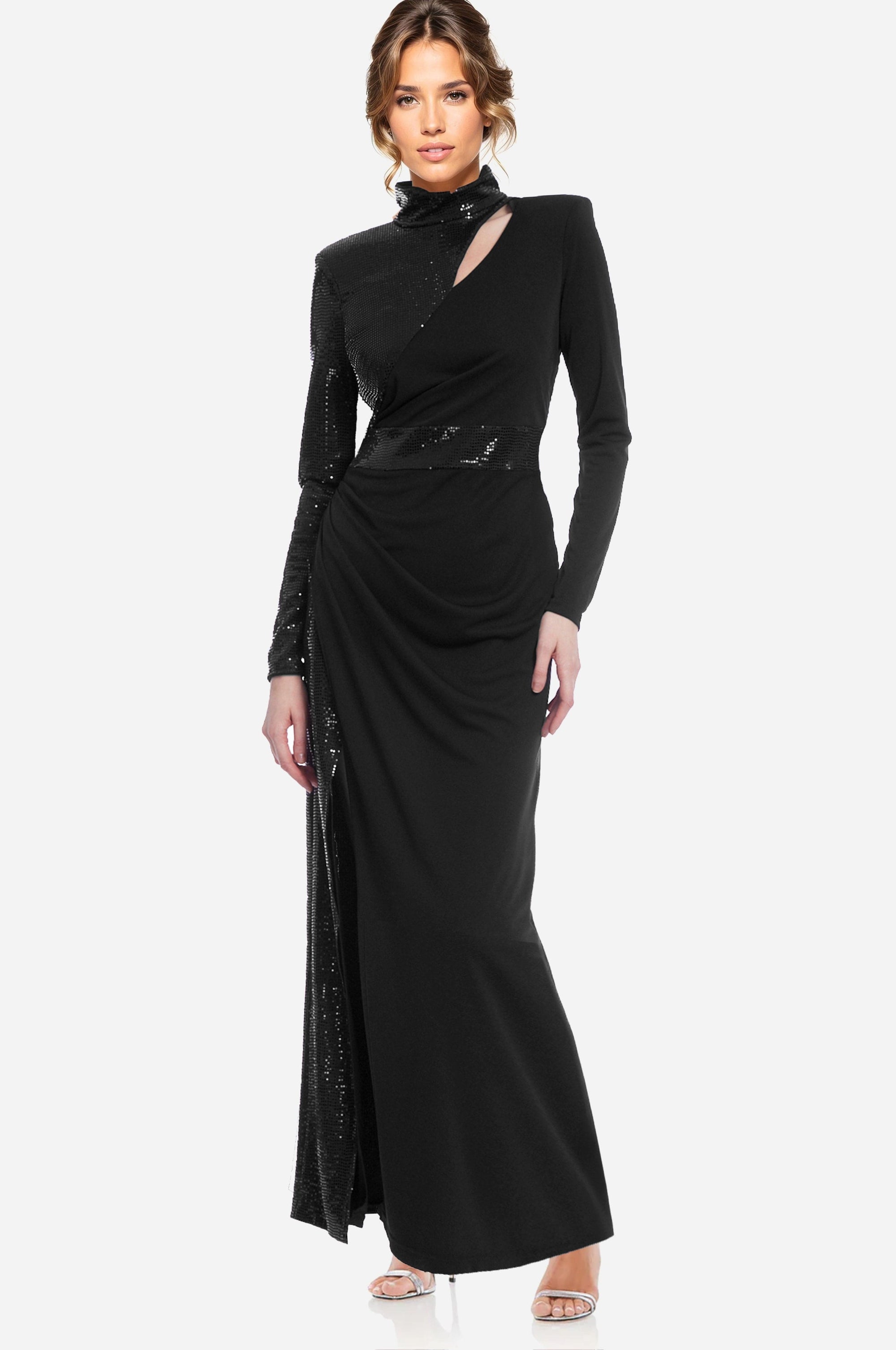 ONE33 SOCIAL - The Bridgette - Sleek High Neck Sequin Gown -