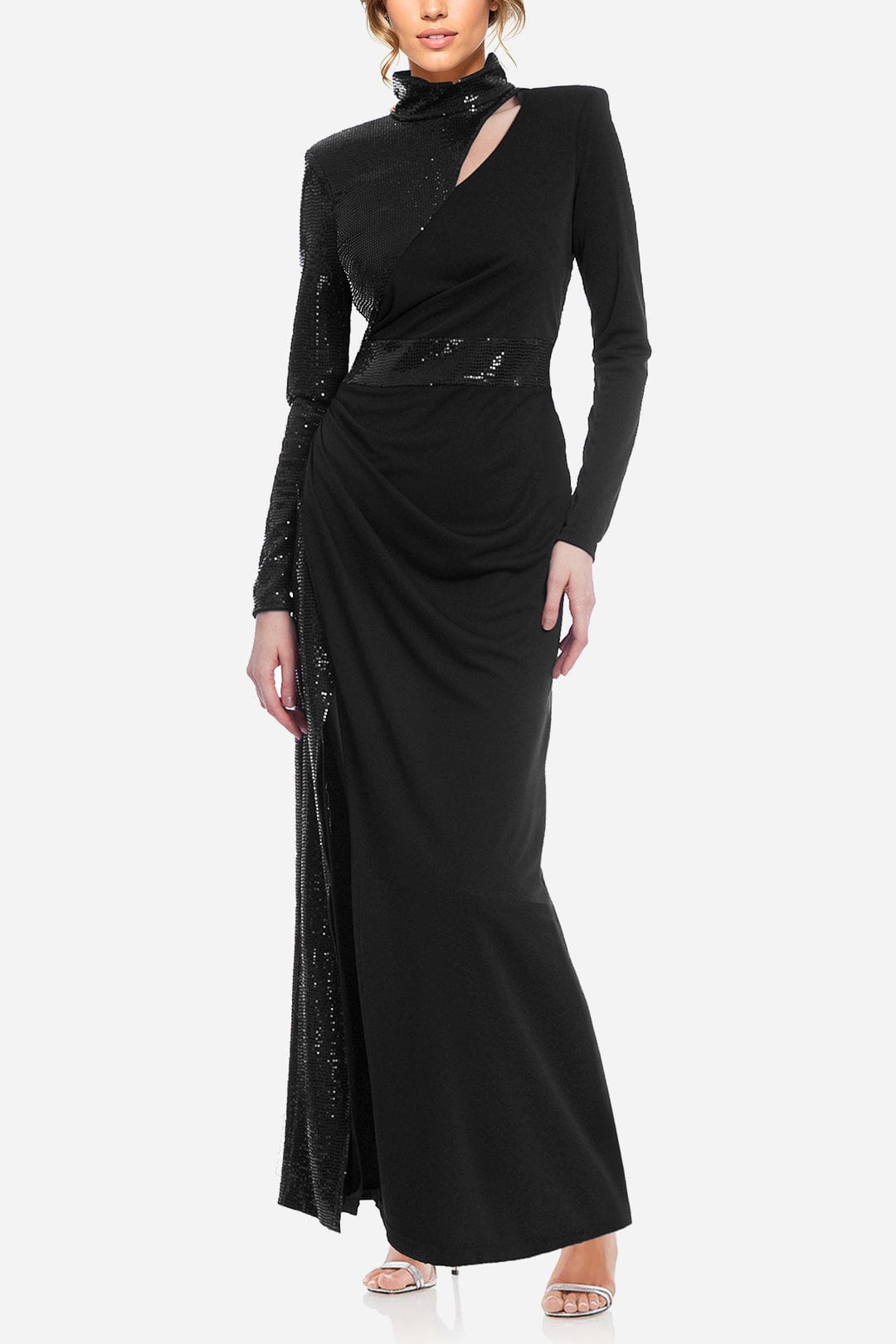ONE33 SOCIAL - The Bridgette - Sleek High Neck Sequin Gown -